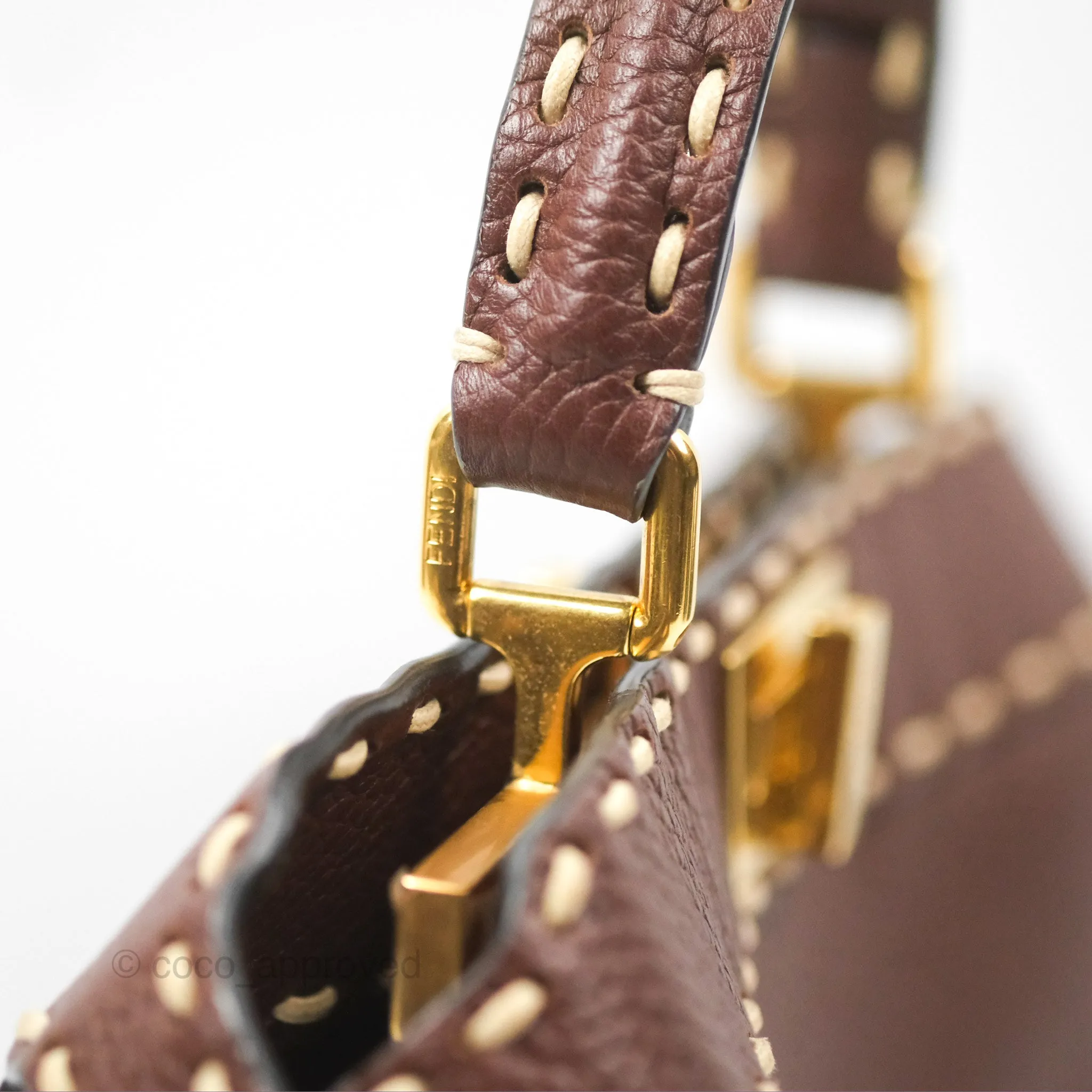 Fendi Peekaboo Iseeu Contrast Stitch Brick Brown Grained Leather Gold Hardware