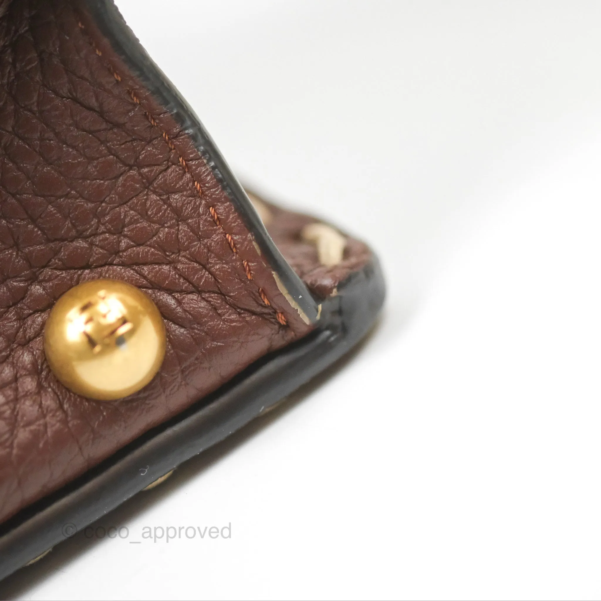Fendi Peekaboo Iseeu Contrast Stitch Brick Brown Grained Leather Gold Hardware