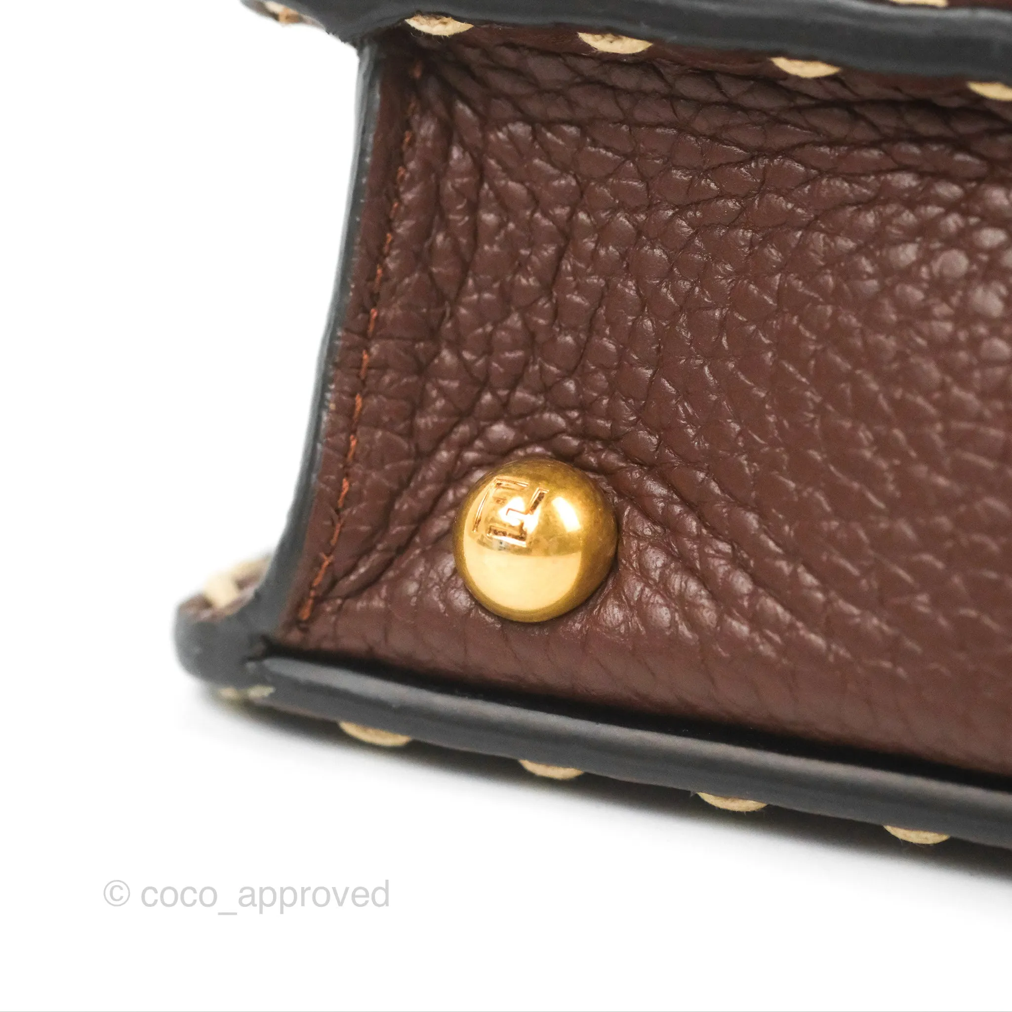 Fendi Peekaboo Iseeu Contrast Stitch Brick Brown Grained Leather Gold Hardware