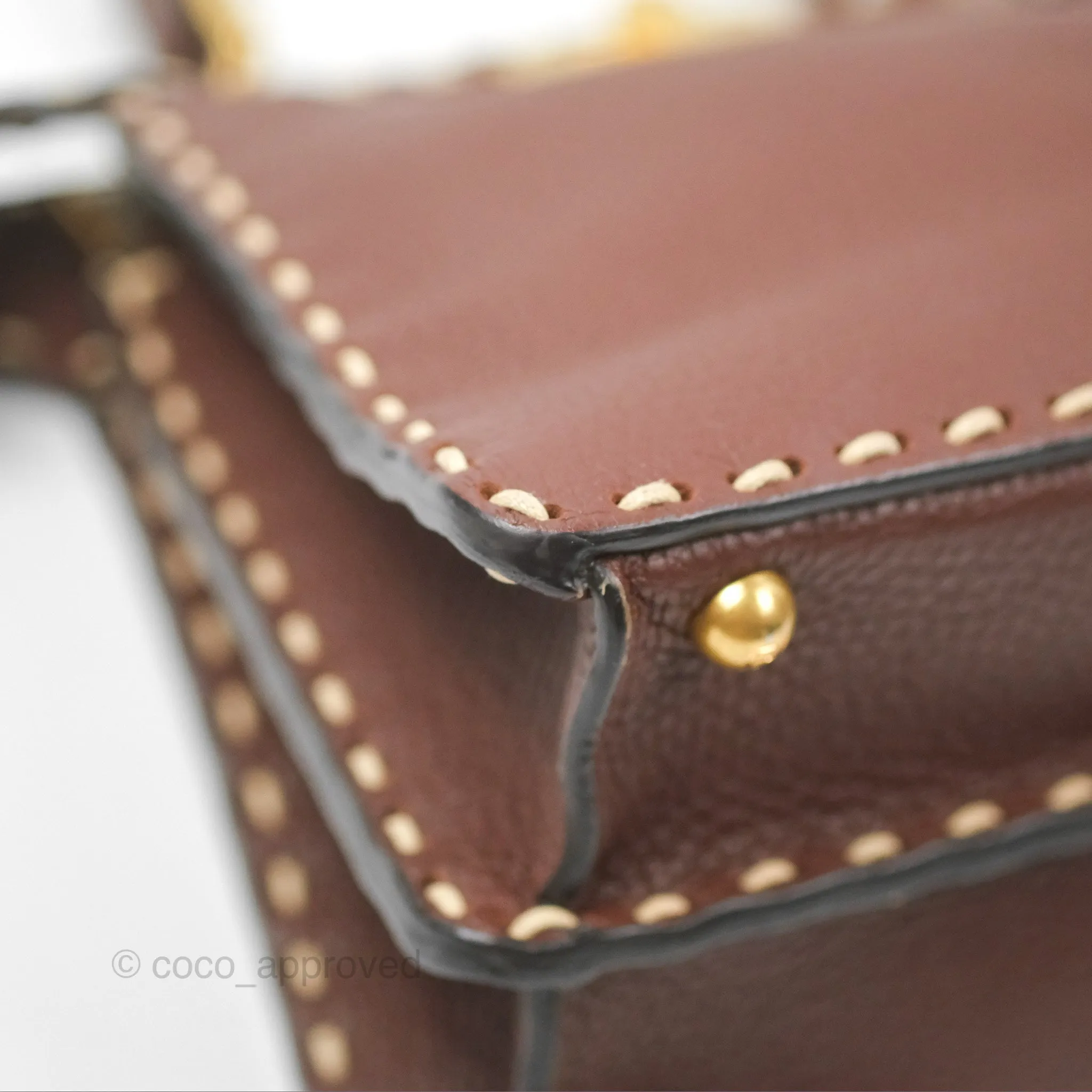 Fendi Peekaboo Iseeu Contrast Stitch Brick Brown Grained Leather Gold Hardware