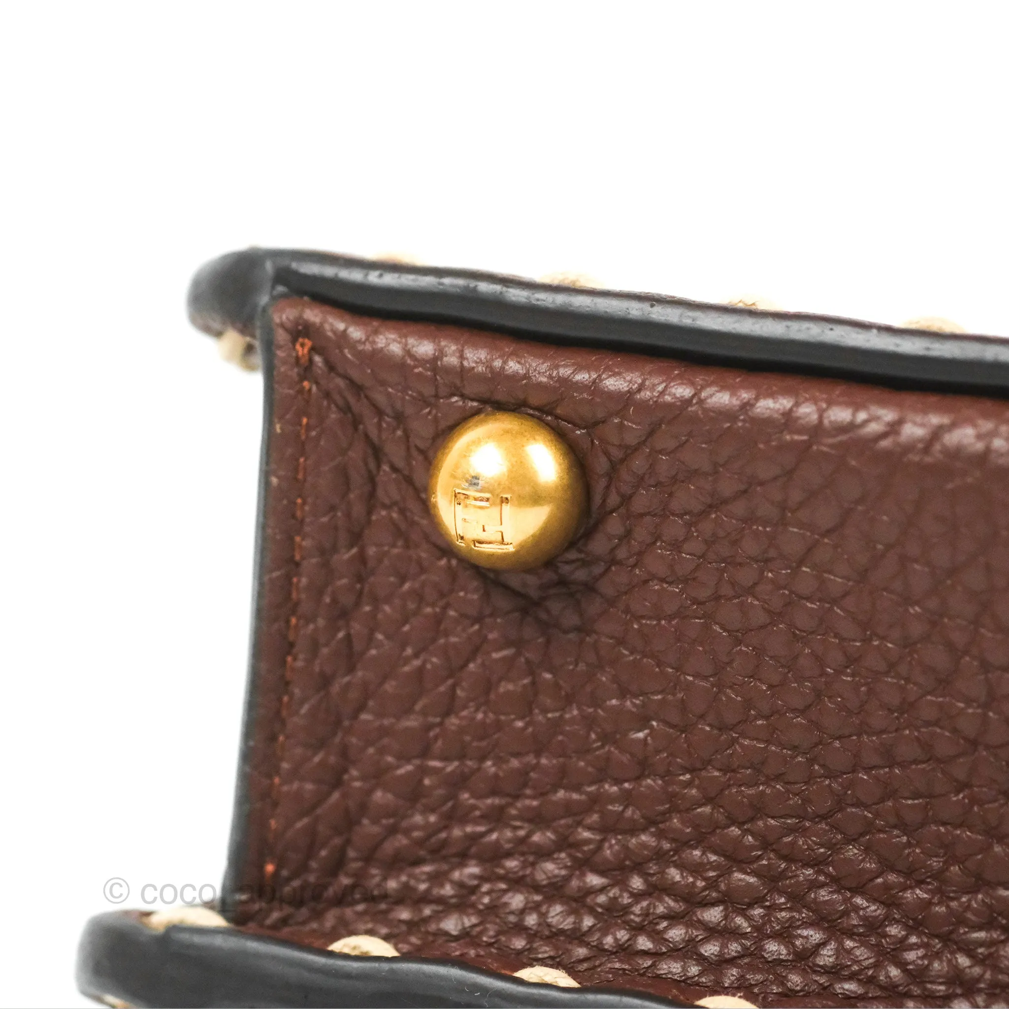 Fendi Peekaboo Iseeu Contrast Stitch Brick Brown Grained Leather Gold Hardware