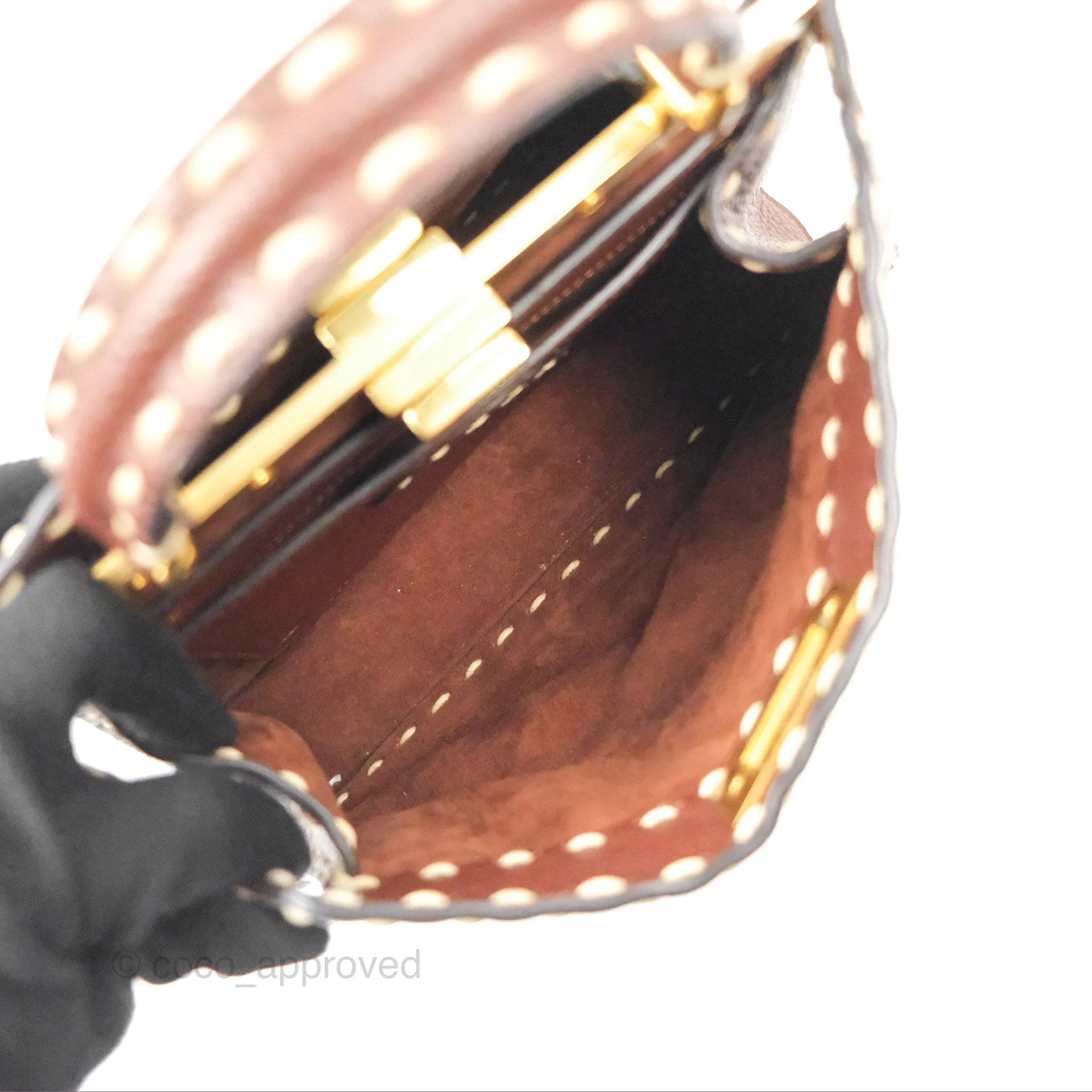 Fendi Peekaboo Iseeu Contrast Stitch Brick Brown Grained Leather Gold Hardware