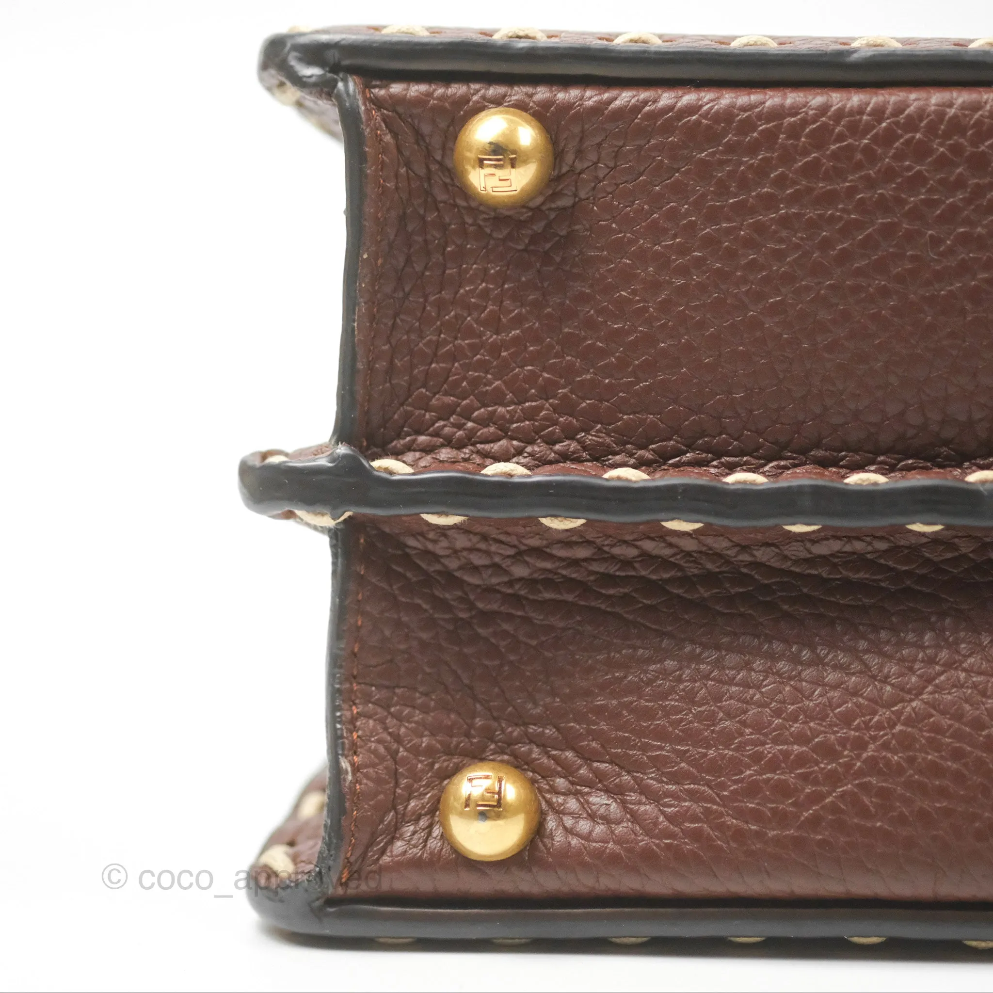 Fendi Peekaboo Iseeu Contrast Stitch Brick Brown Grained Leather Gold Hardware