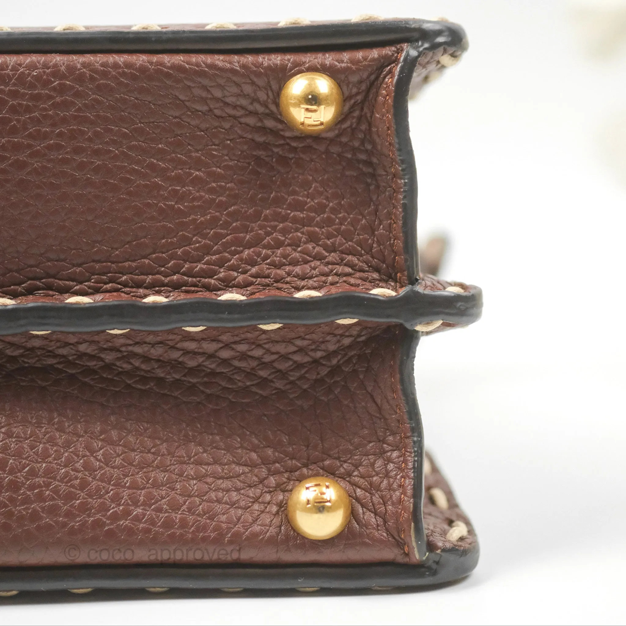 Fendi Peekaboo Iseeu Contrast Stitch Brick Brown Grained Leather Gold Hardware