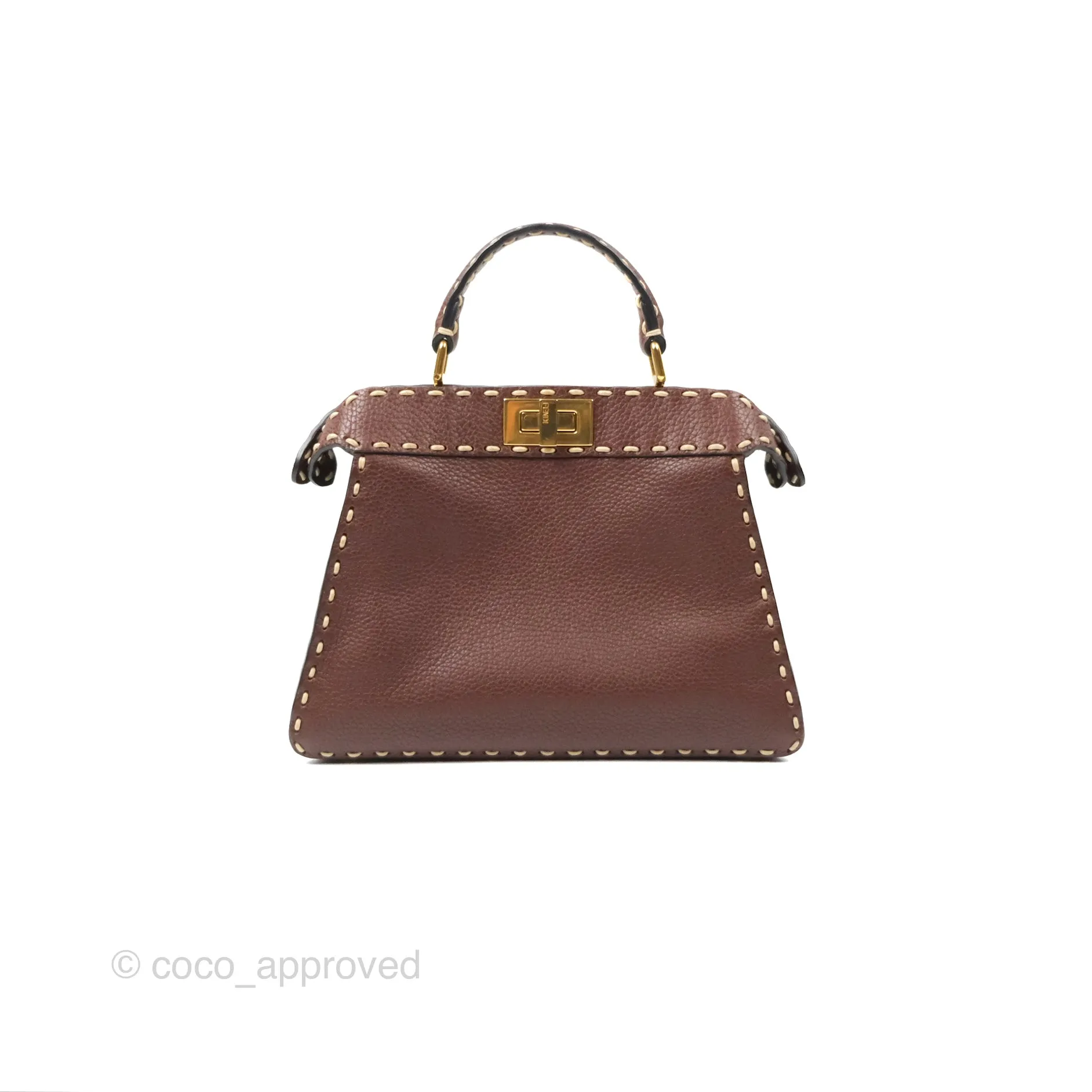 Fendi Peekaboo Iseeu Contrast Stitch Brick Brown Grained Leather Gold Hardware