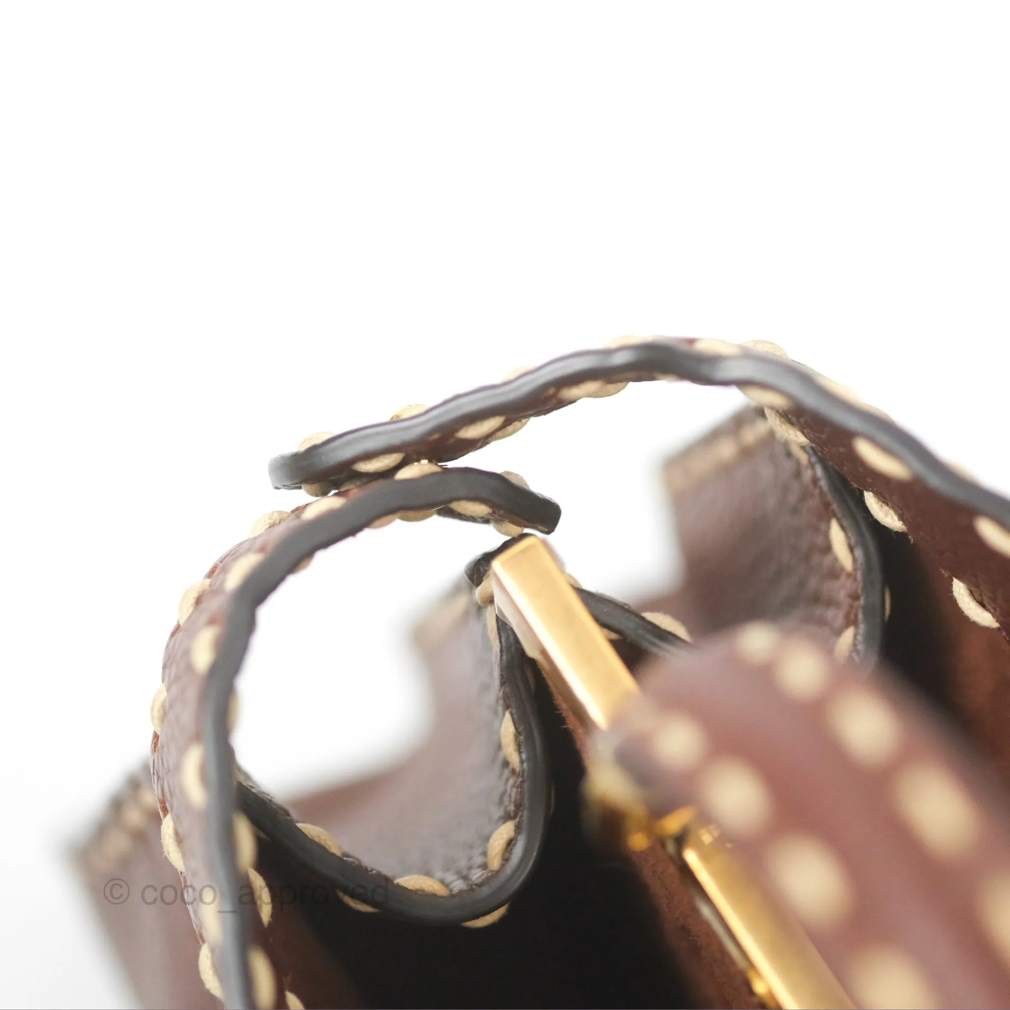 Fendi Peekaboo Iseeu Contrast Stitch Brick Brown Grained Leather Gold Hardware
