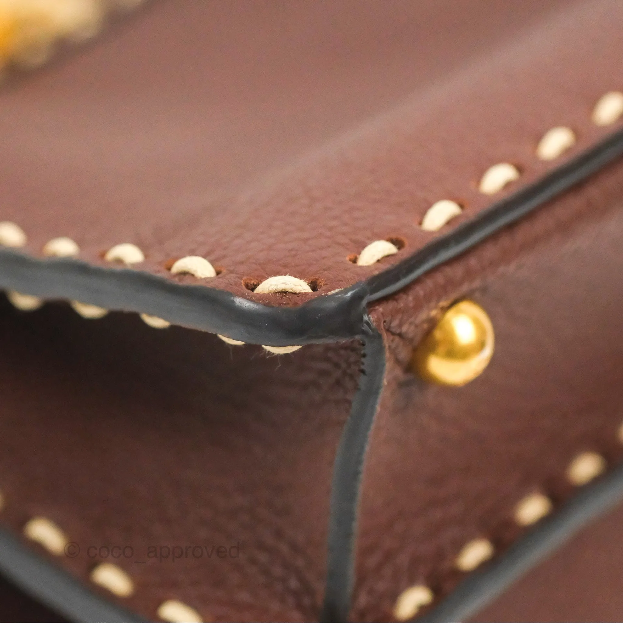 Fendi Peekaboo Iseeu Contrast Stitch Brick Brown Grained Leather Gold Hardware
