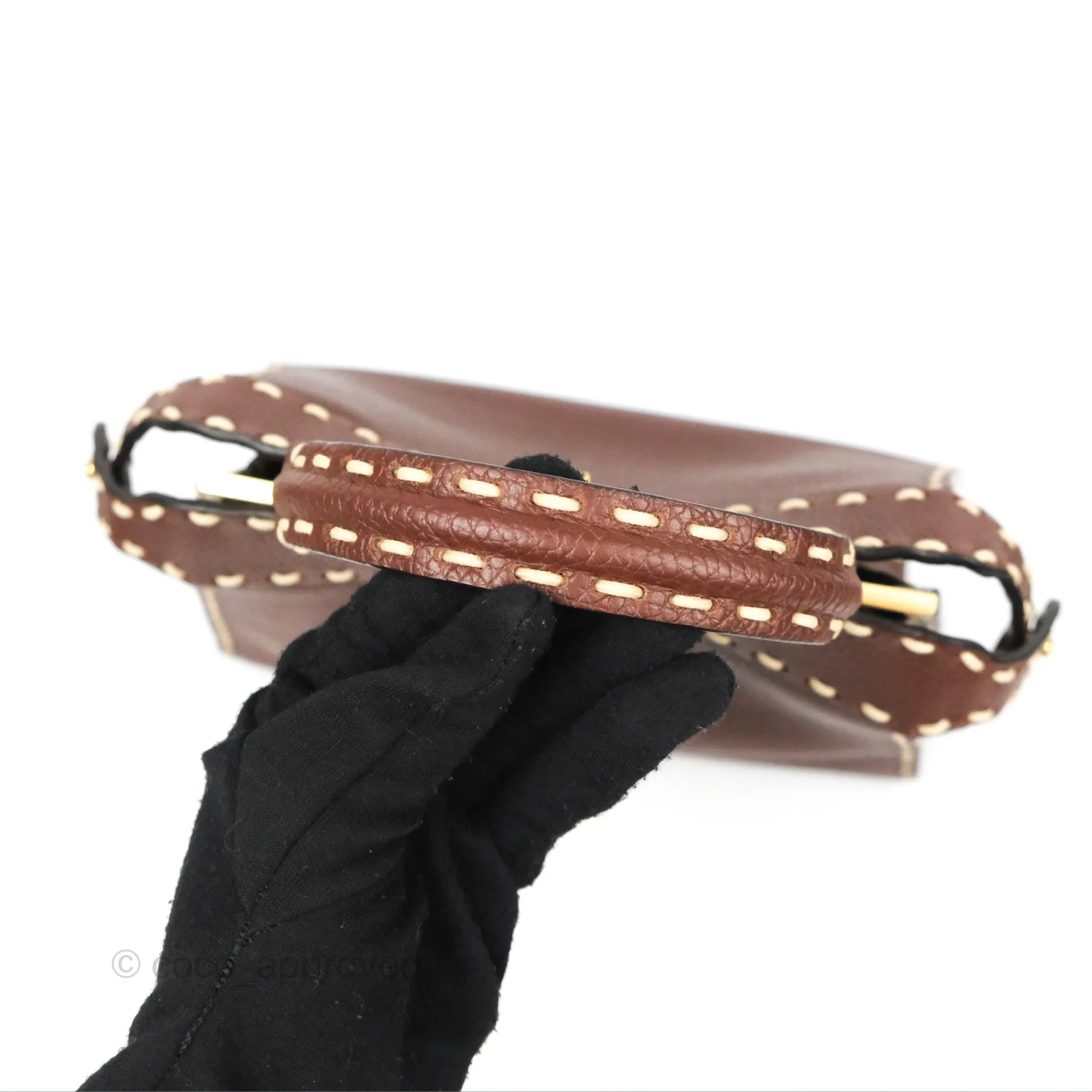 Fendi Peekaboo Iseeu Contrast Stitch Brick Brown Grained Leather Gold Hardware