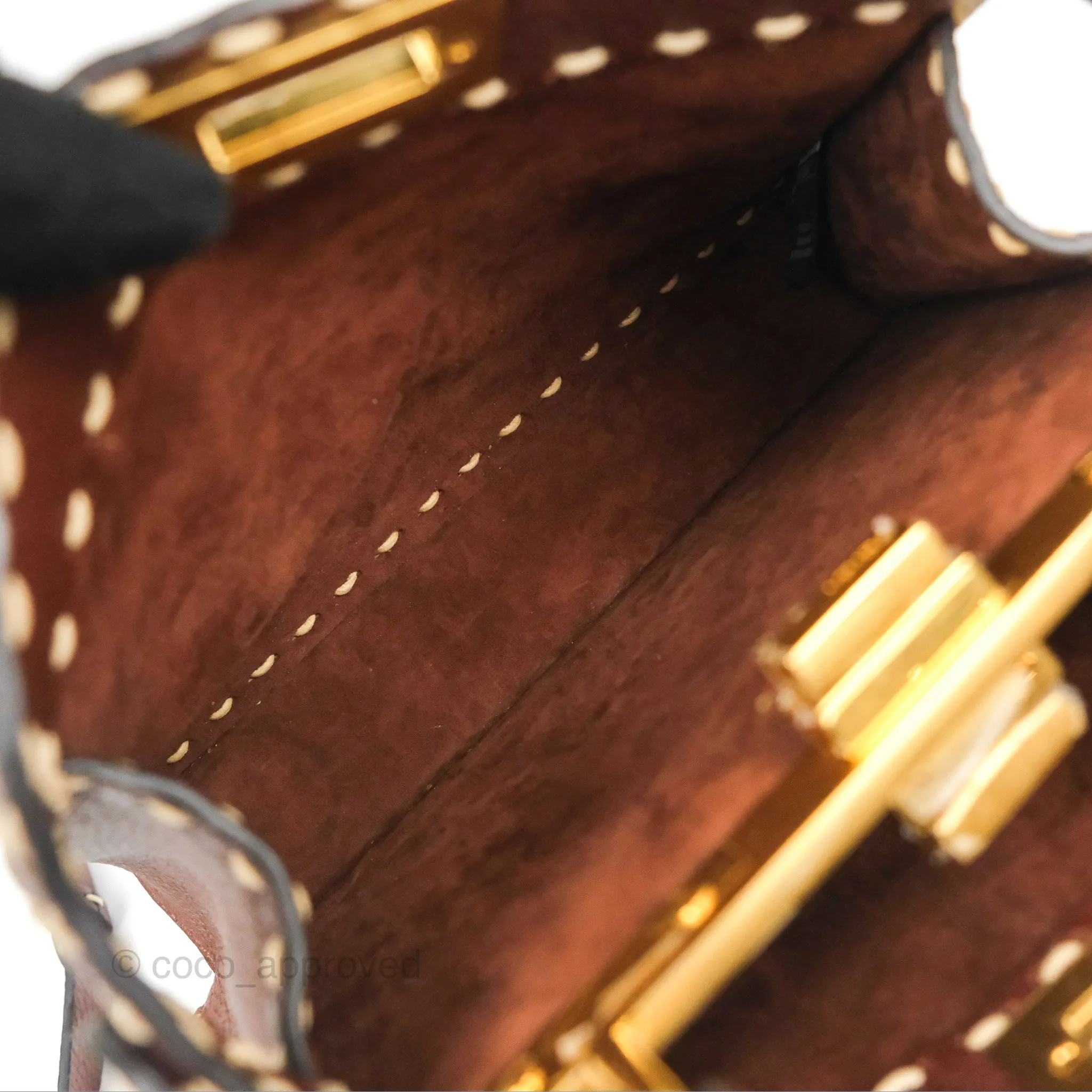 Fendi Peekaboo Iseeu Contrast Stitch Brick Brown Grained Leather Gold Hardware