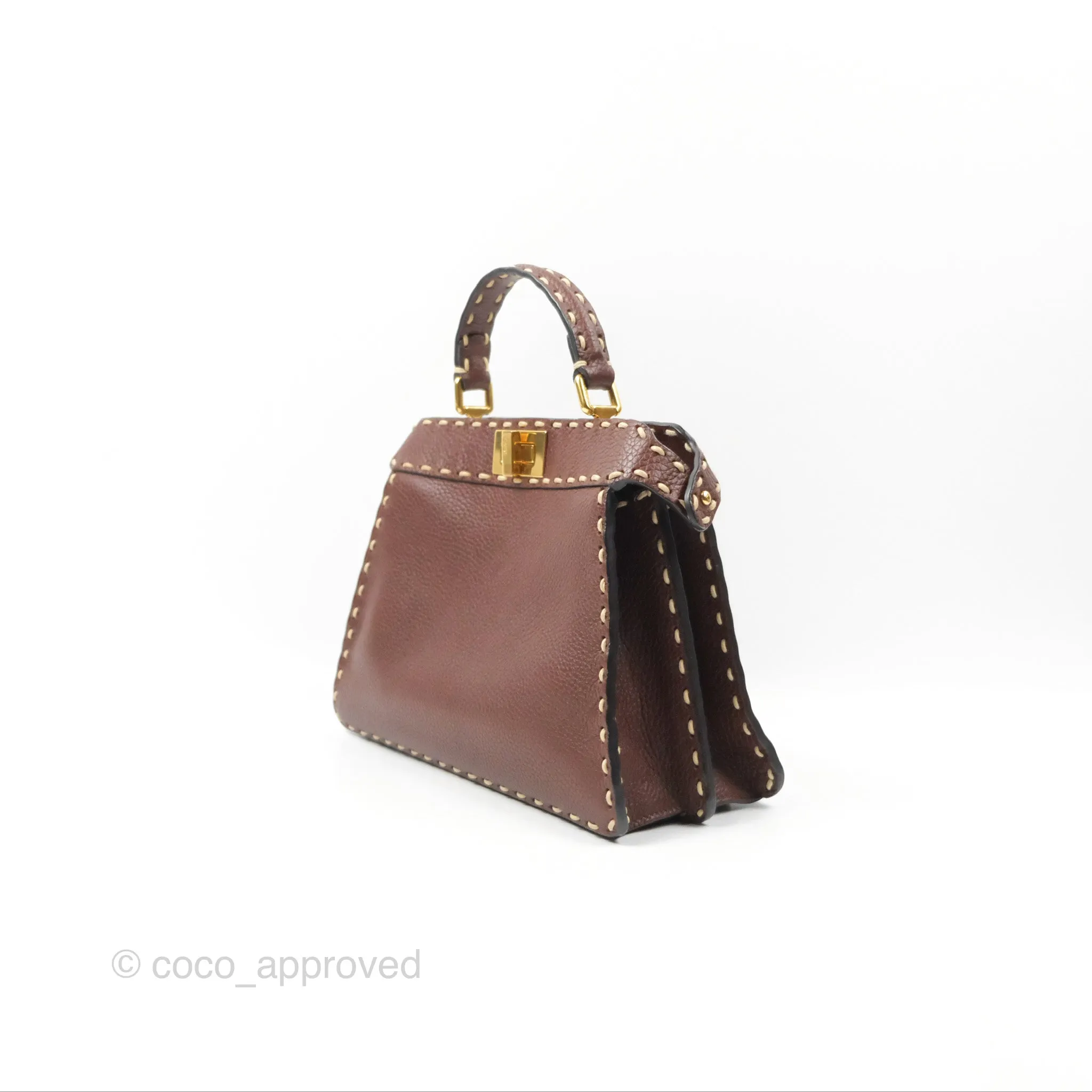 Fendi Peekaboo Iseeu Contrast Stitch Brick Brown Grained Leather Gold Hardware