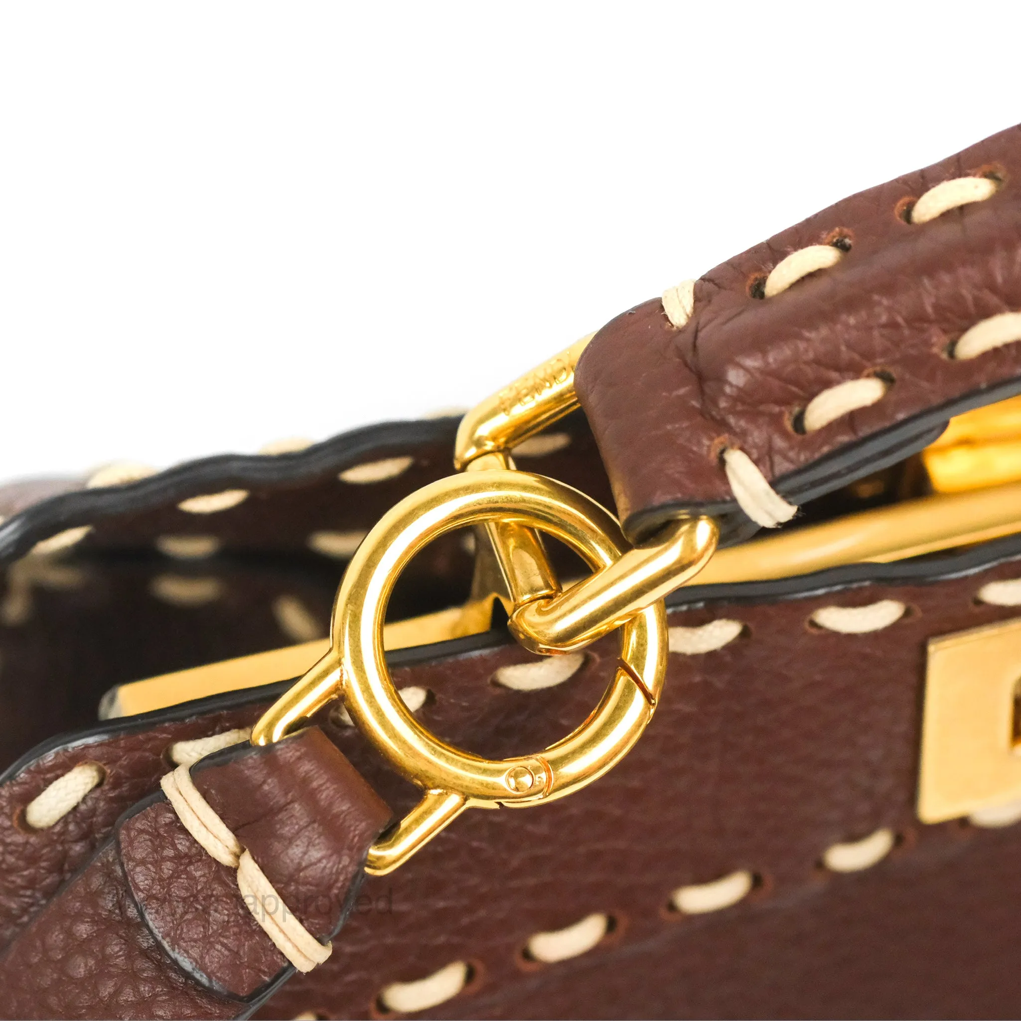 Fendi Peekaboo Iseeu Contrast Stitch Brick Brown Grained Leather Gold Hardware