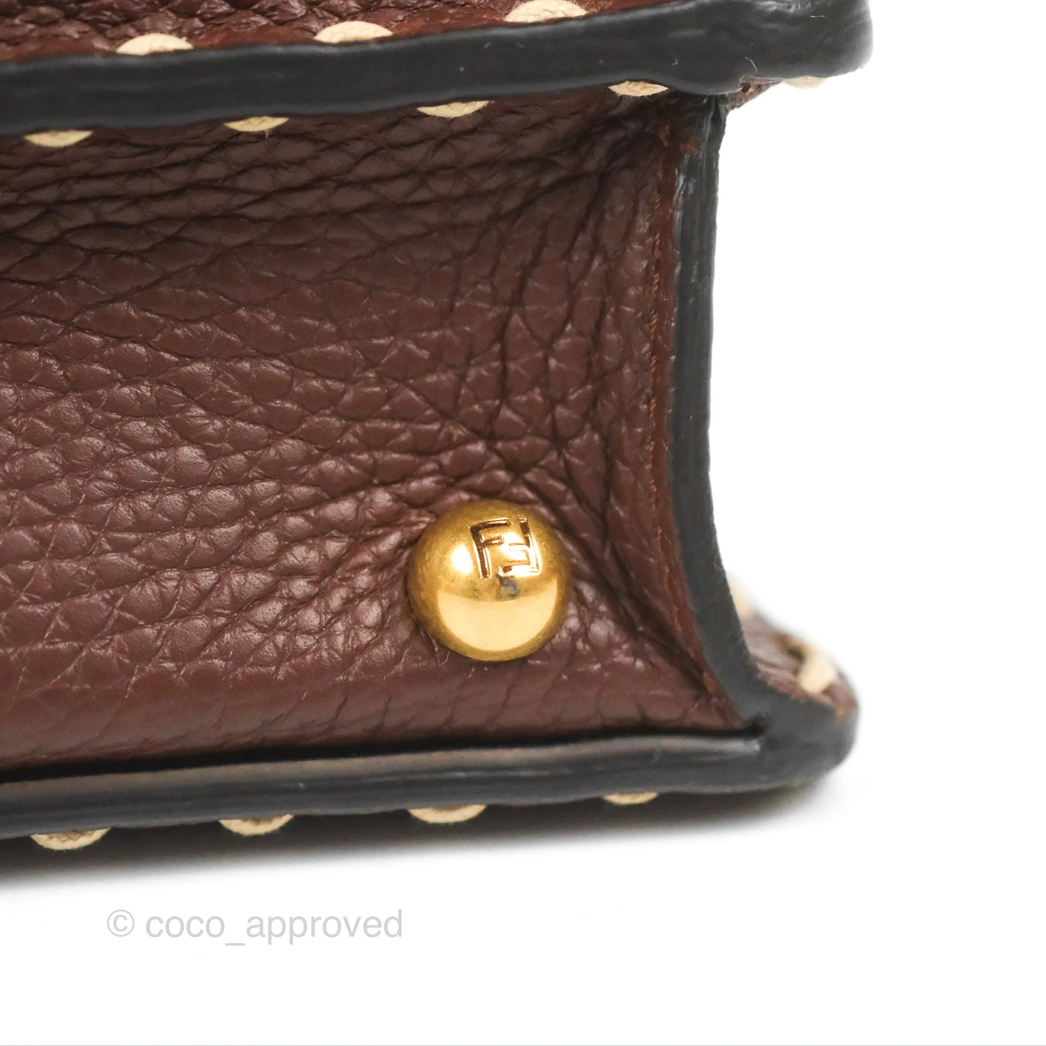 Fendi Peekaboo Iseeu Contrast Stitch Brick Brown Grained Leather Gold Hardware