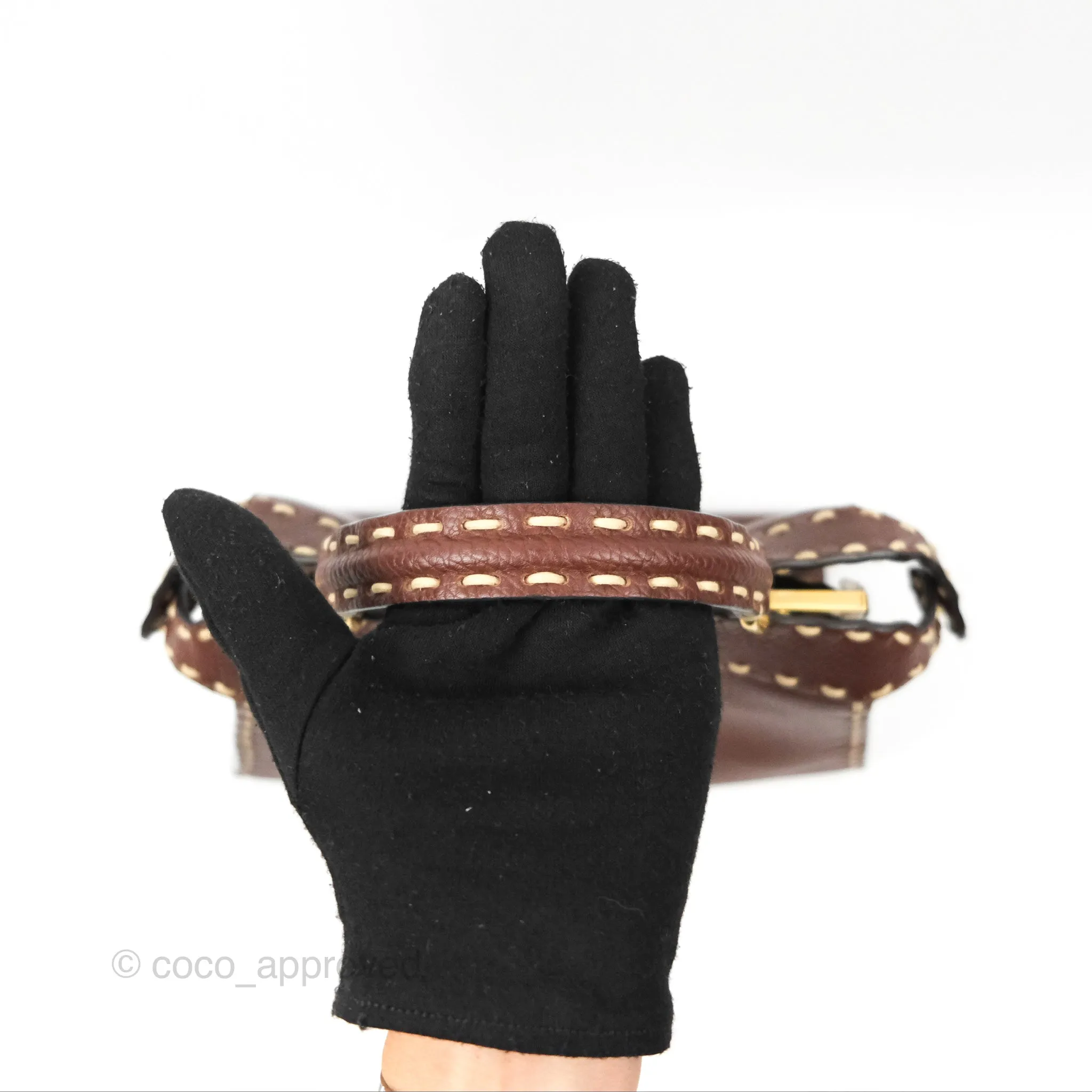 Fendi Peekaboo Iseeu Contrast Stitch Brick Brown Grained Leather Gold Hardware