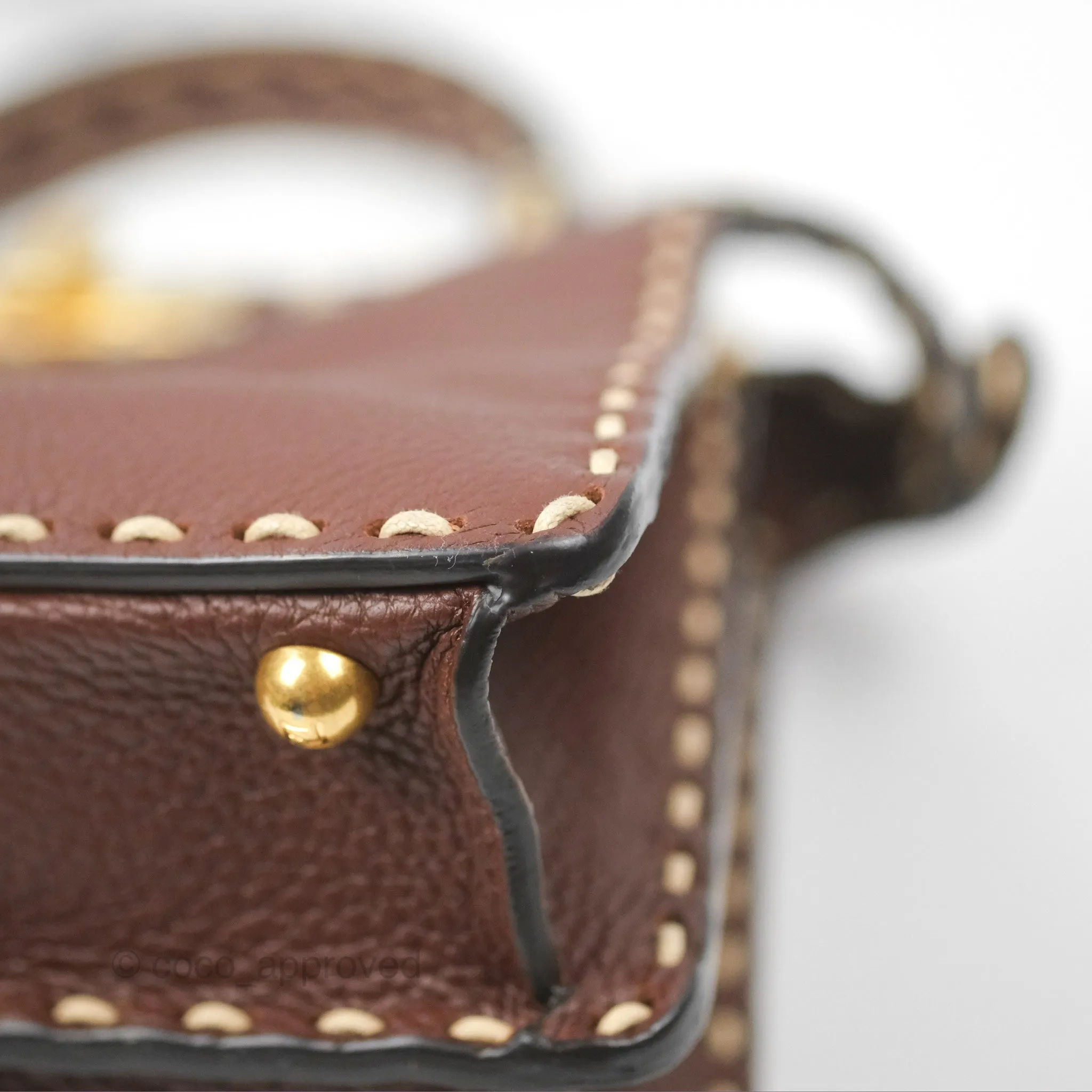 Fendi Peekaboo Iseeu Contrast Stitch Brick Brown Grained Leather Gold Hardware