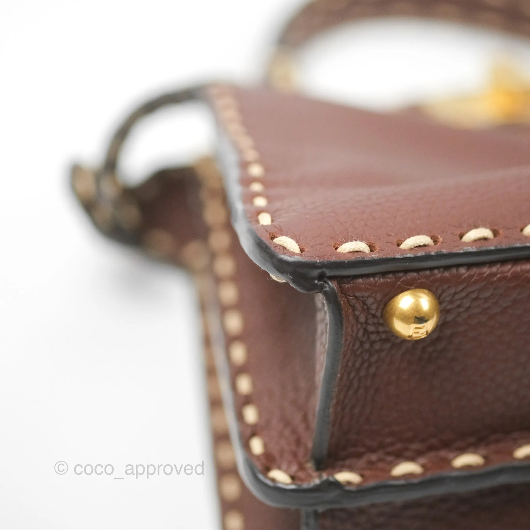 Fendi Peekaboo Iseeu Contrast Stitch Brick Brown Grained Leather Gold Hardware