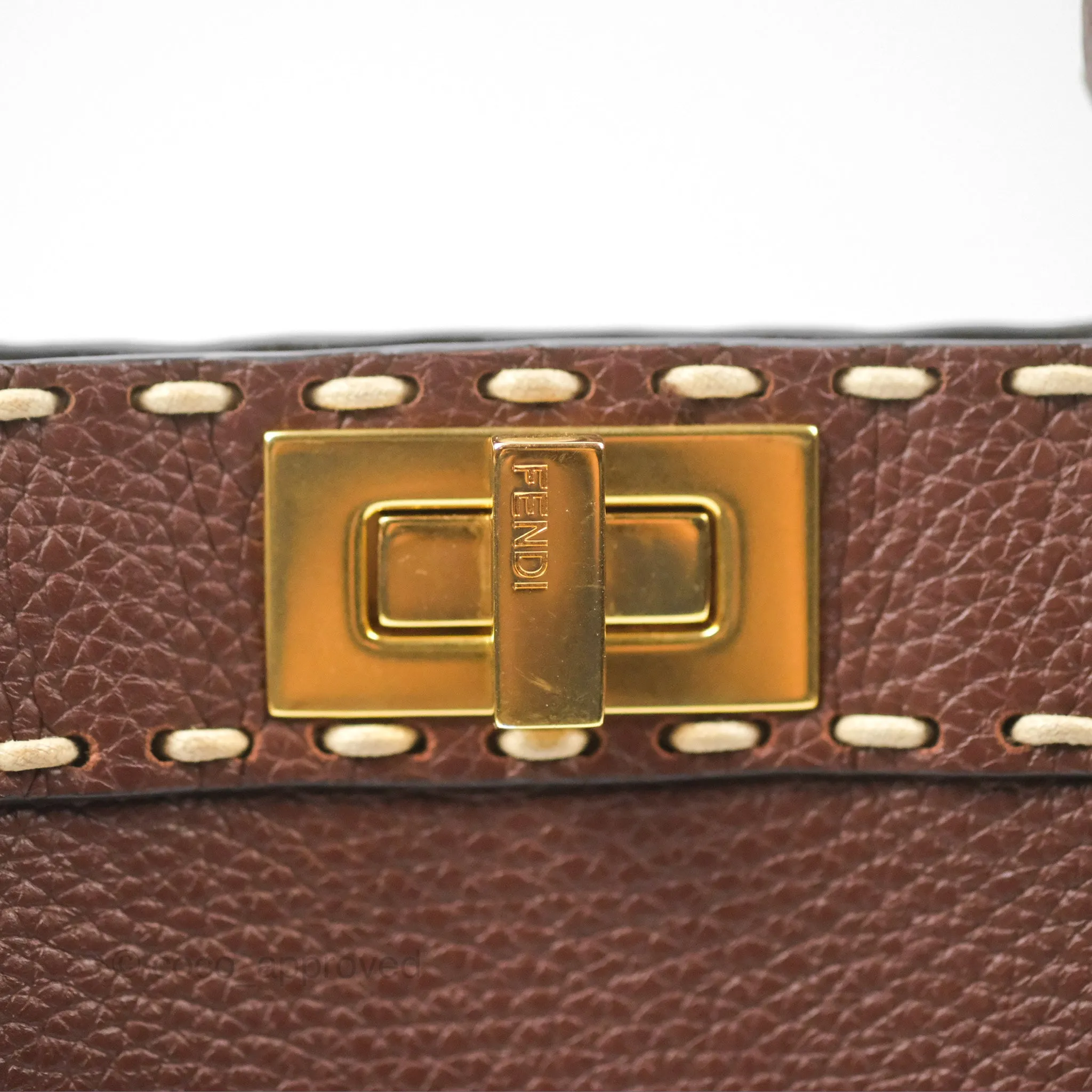 Fendi Peekaboo Iseeu Contrast Stitch Brick Brown Grained Leather Gold Hardware