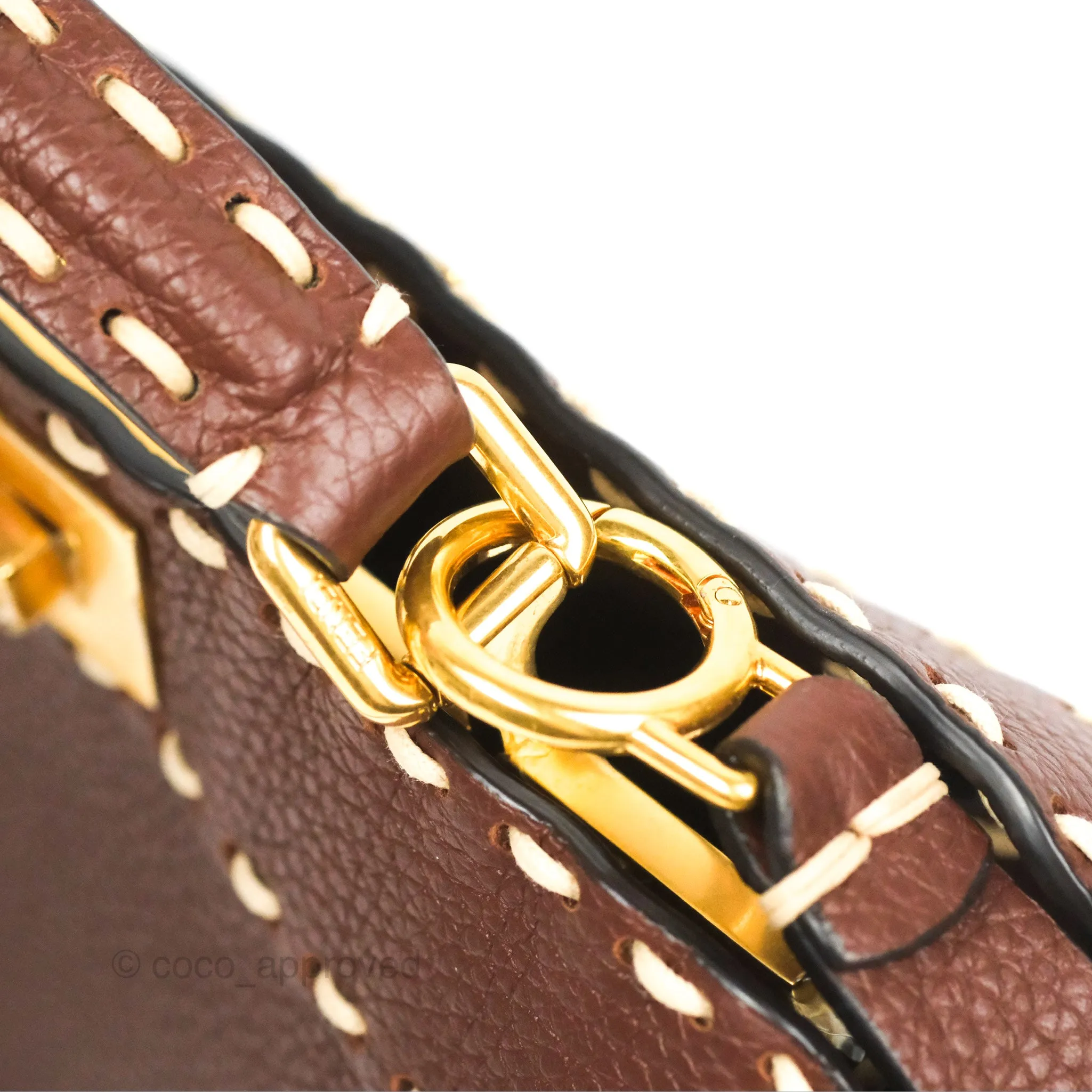 Fendi Peekaboo Iseeu Contrast Stitch Brick Brown Grained Leather Gold Hardware
