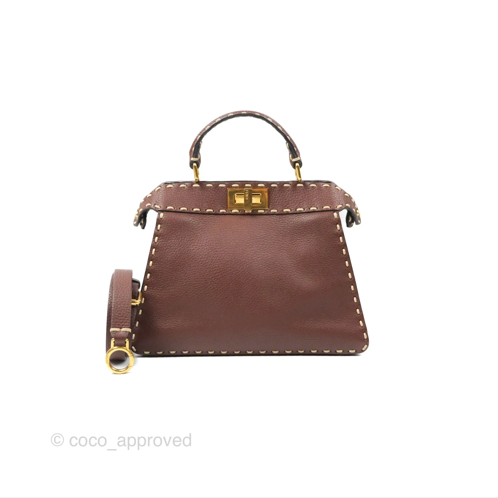Fendi Peekaboo Iseeu Contrast Stitch Brick Brown Grained Leather Gold Hardware