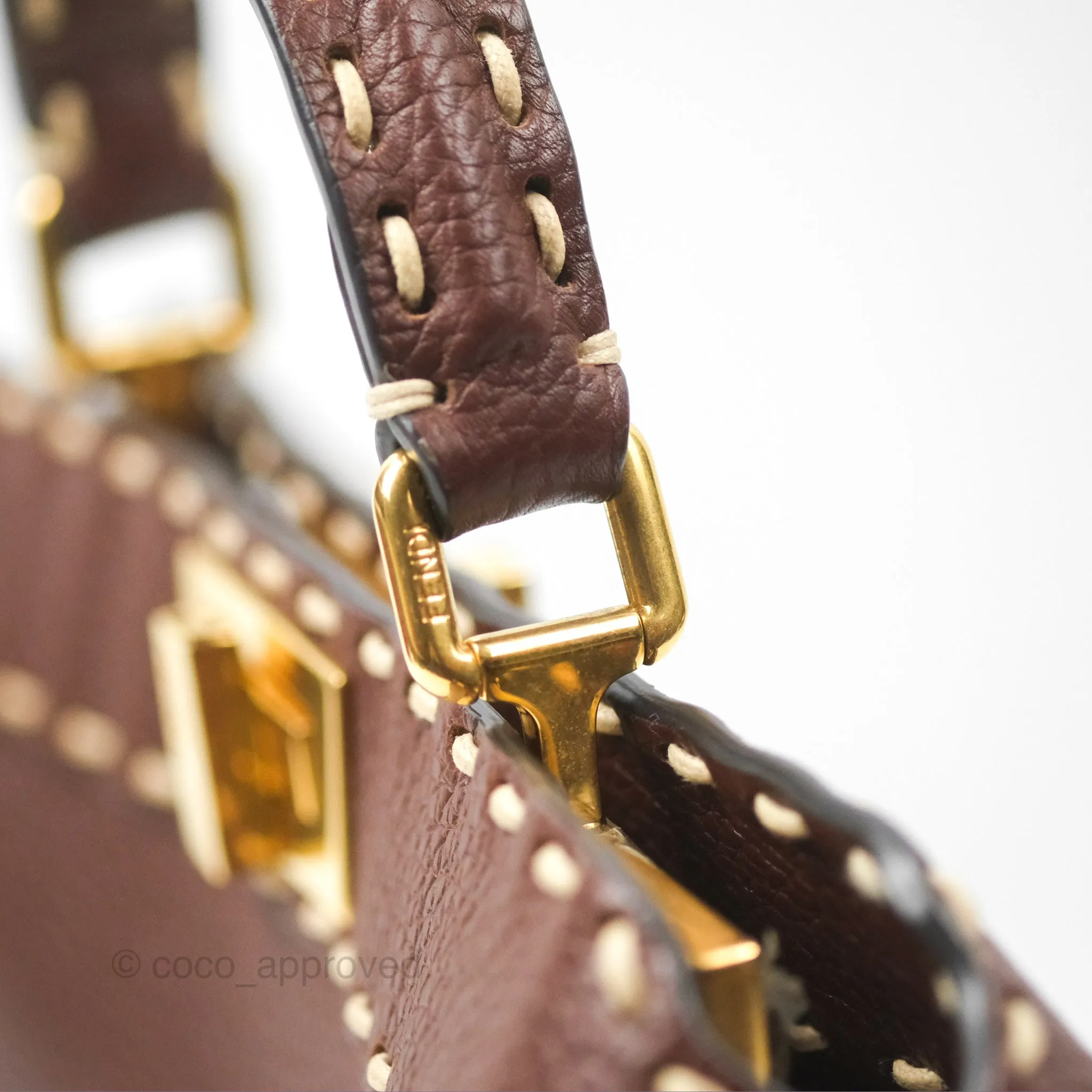 Fendi Peekaboo Iseeu Contrast Stitch Brick Brown Grained Leather Gold Hardware