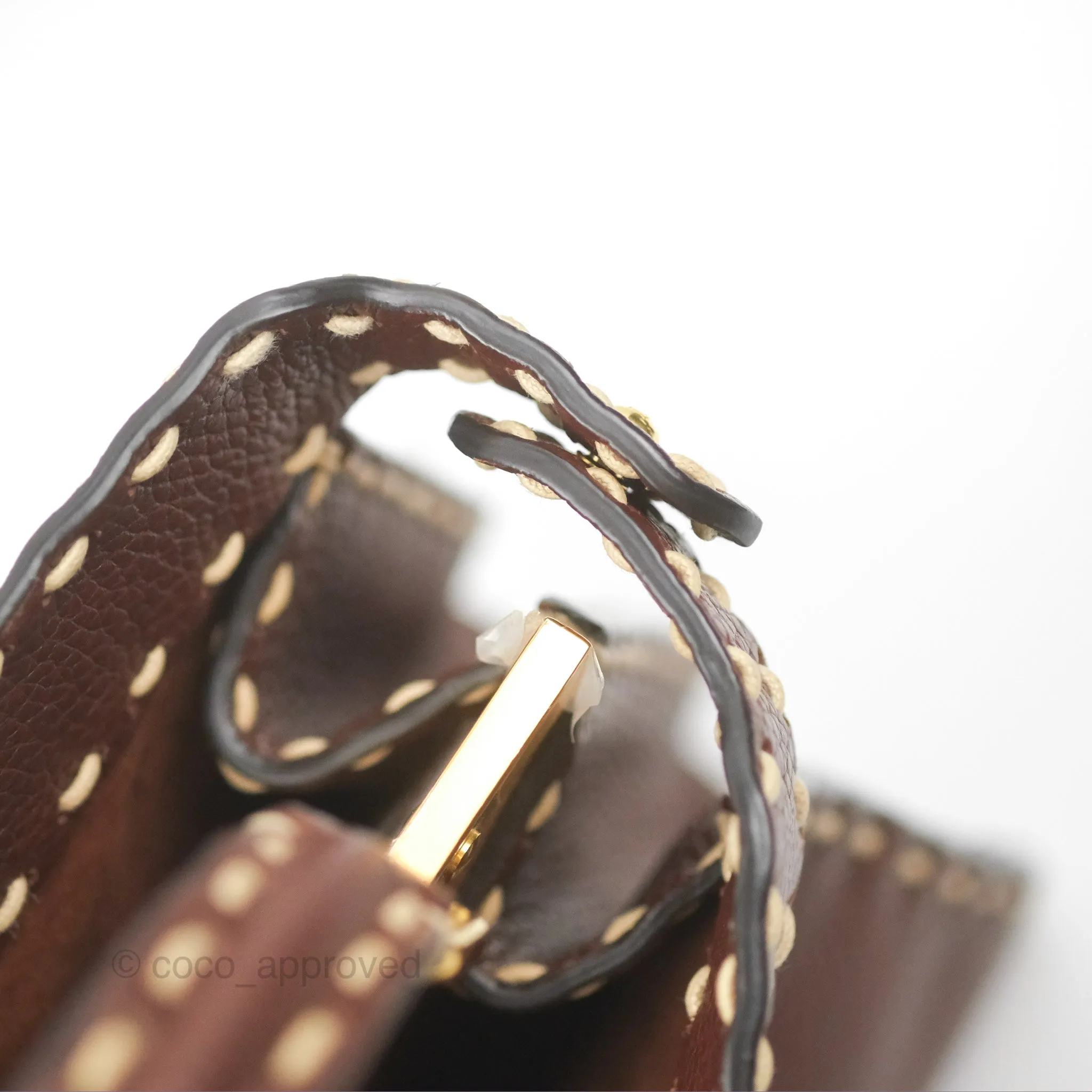 Fendi Peekaboo Iseeu Contrast Stitch Brick Brown Grained Leather Gold Hardware