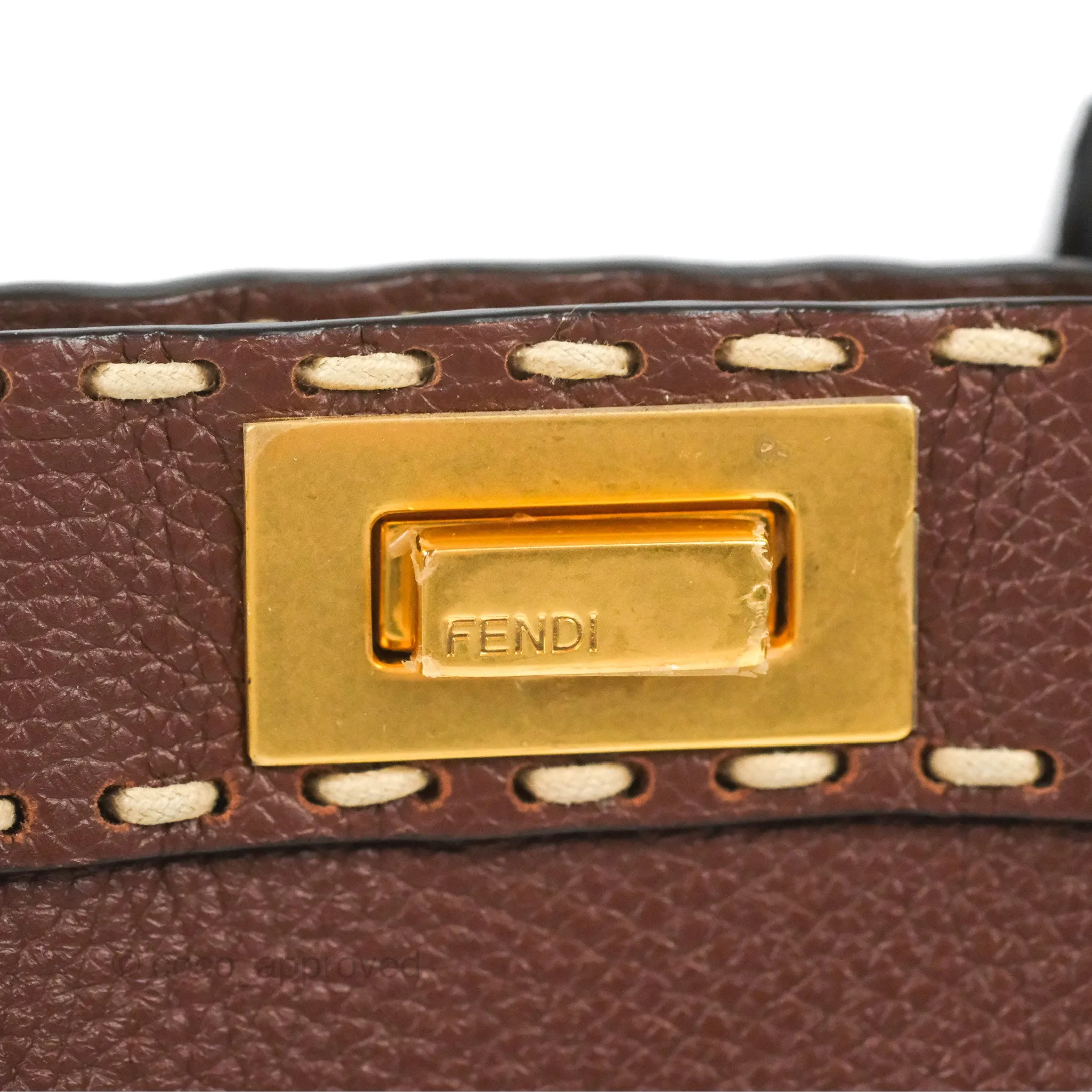 Fendi Peekaboo Iseeu Contrast Stitch Brick Brown Grained Leather Gold Hardware