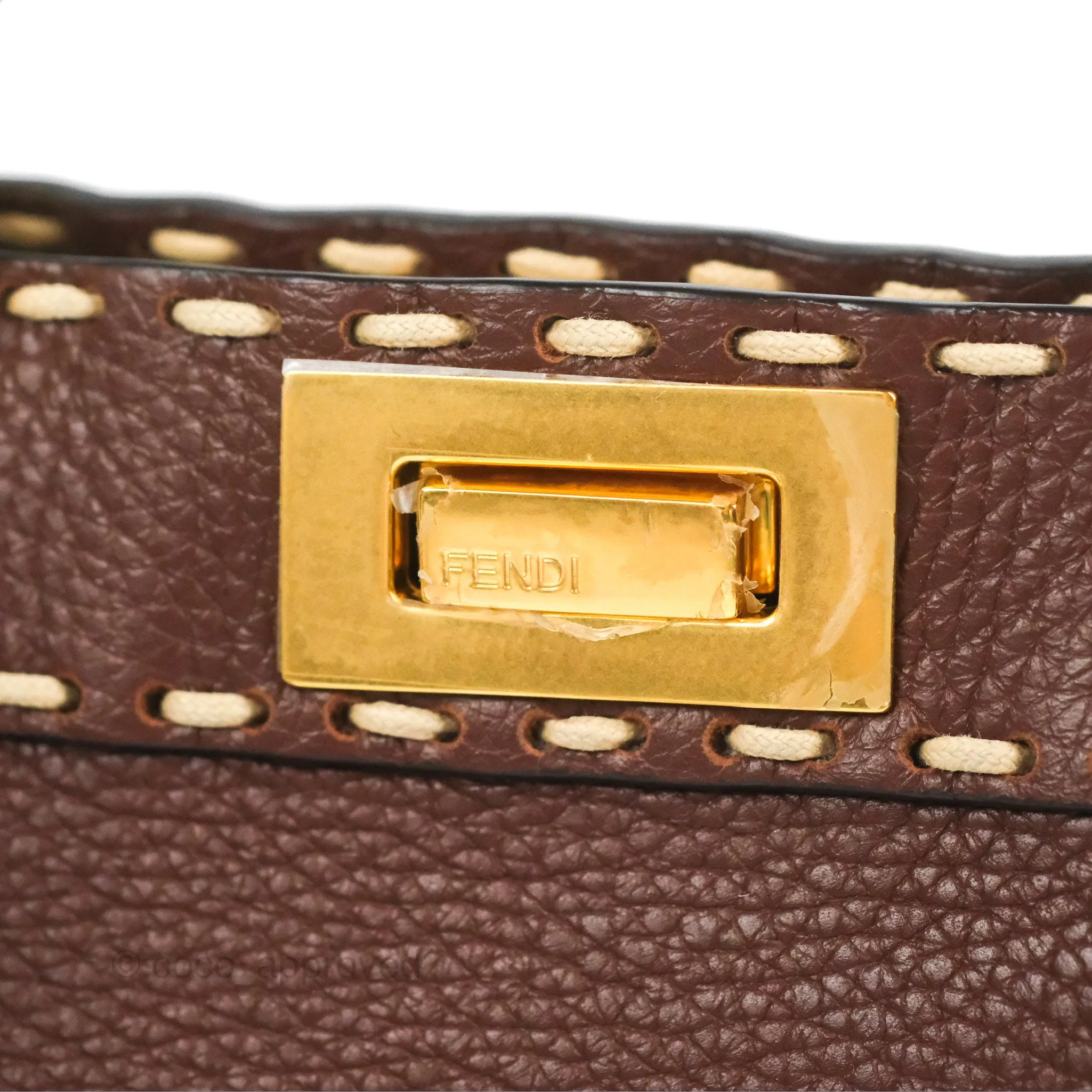 Fendi Peekaboo Iseeu Contrast Stitch Brick Brown Grained Leather Gold Hardware