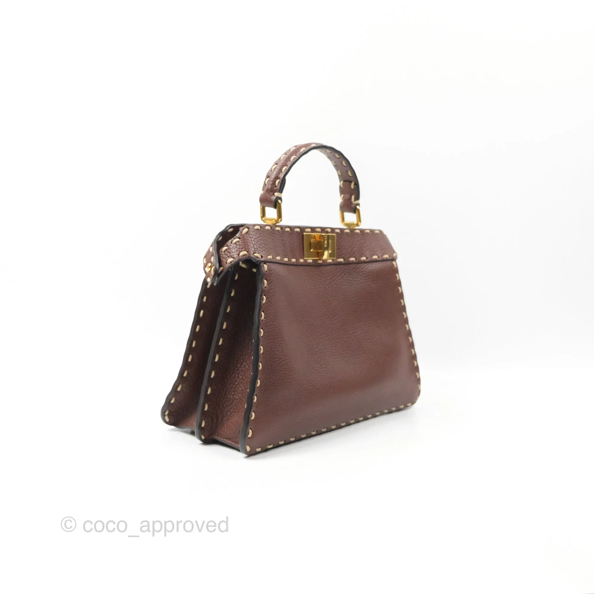Fendi Peekaboo Iseeu Contrast Stitch Brick Brown Grained Leather Gold Hardware
