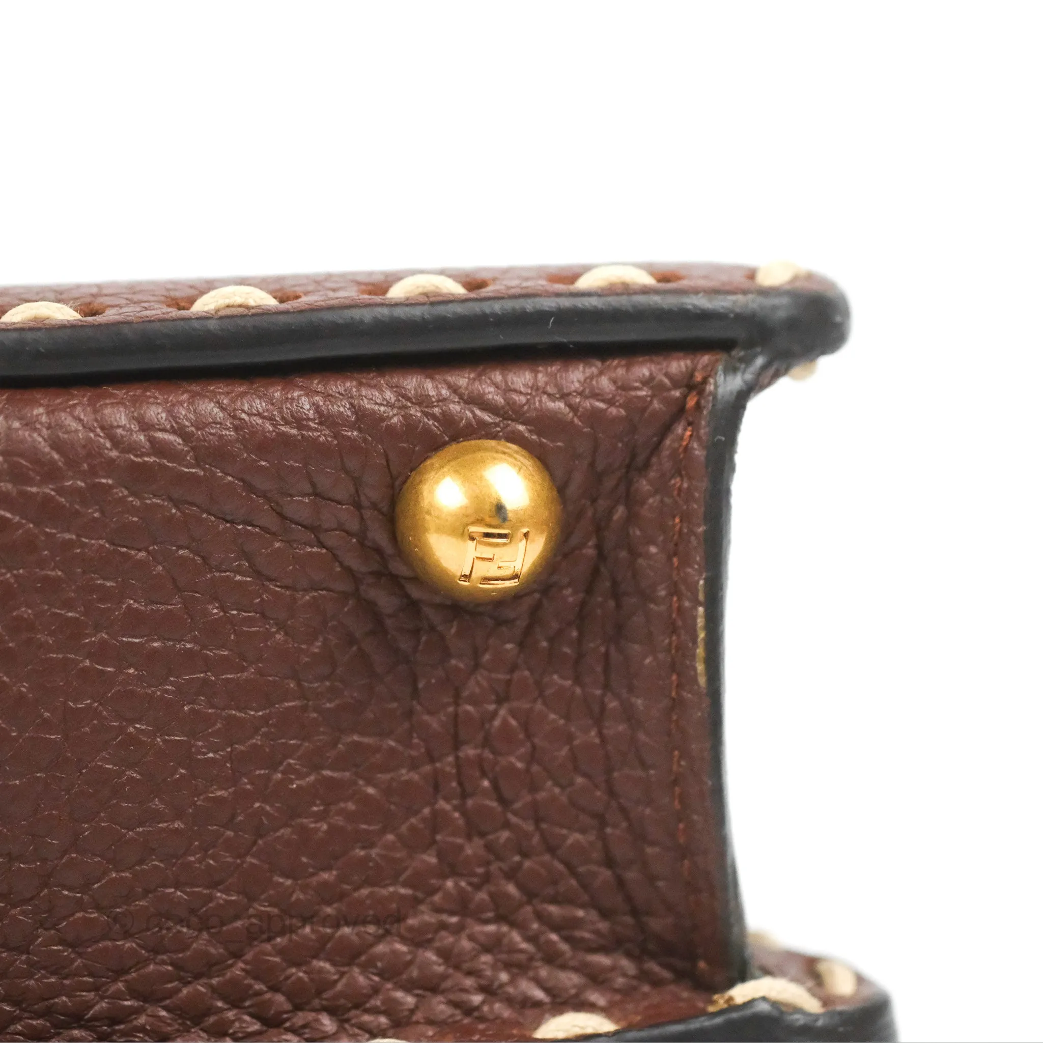 Fendi Peekaboo Iseeu Contrast Stitch Brick Brown Grained Leather Gold Hardware