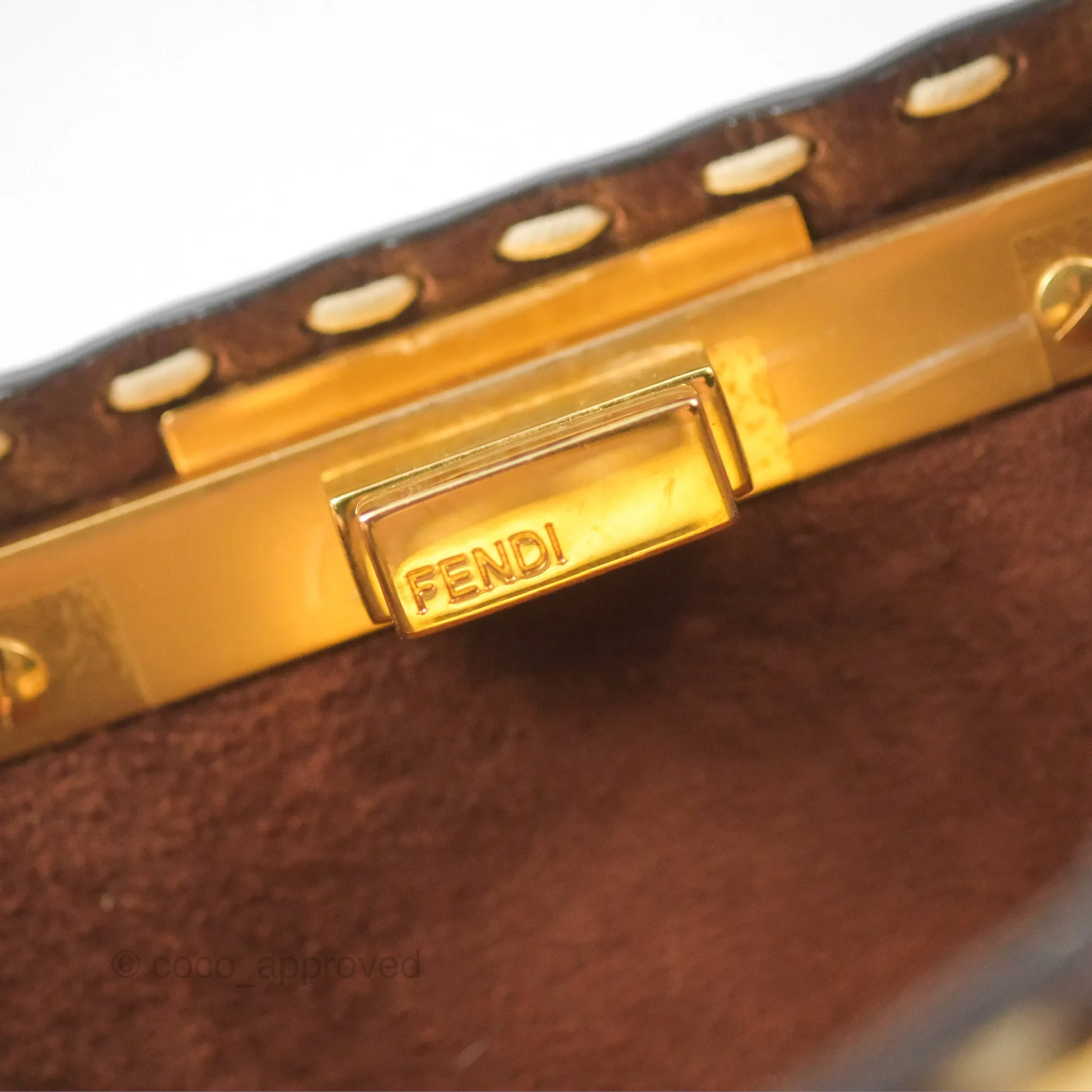 Fendi Peekaboo Iseeu Contrast Stitch Brick Brown Grained Leather Gold Hardware