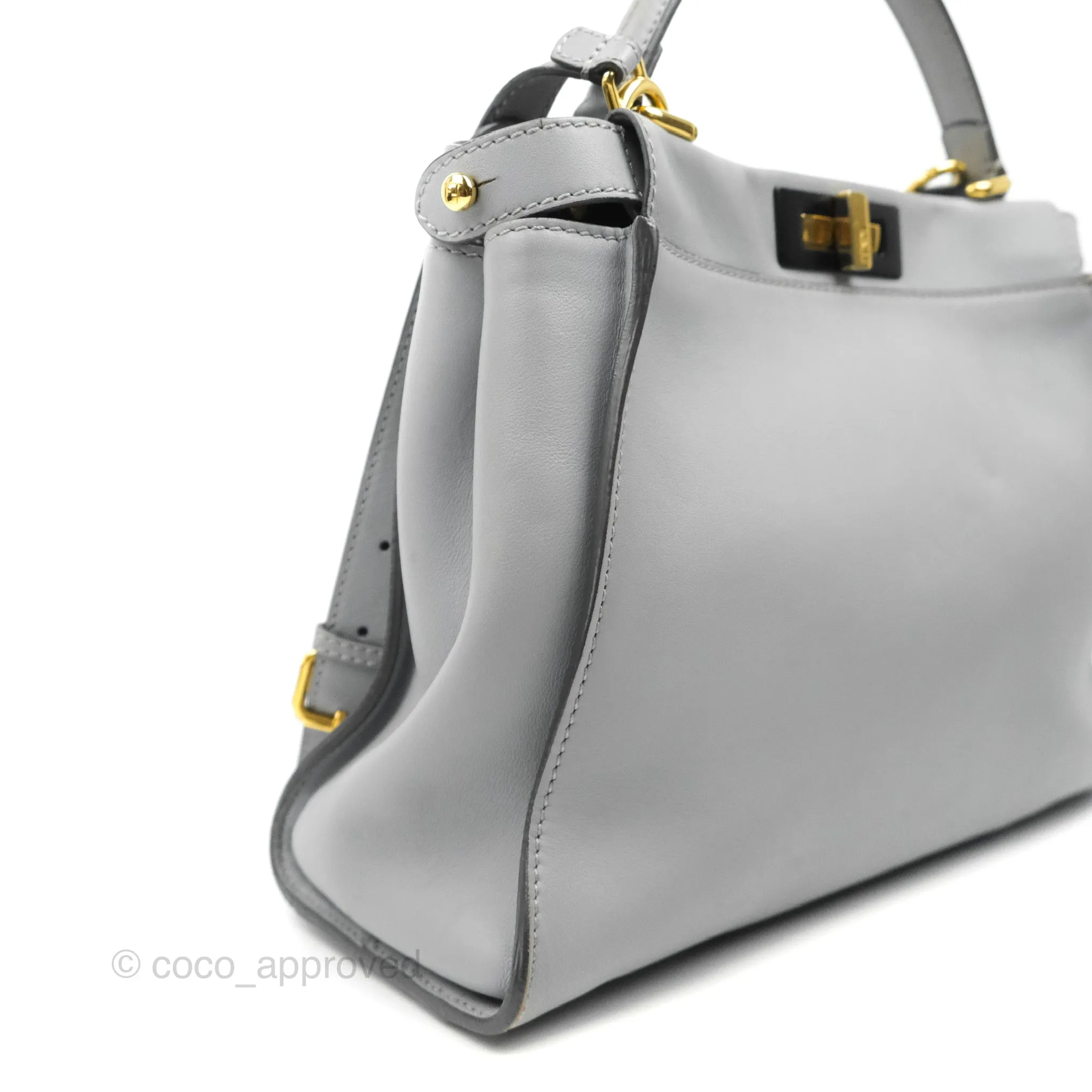 Fendi Peekaboo Medium Light Grey Blue Gold Hardware