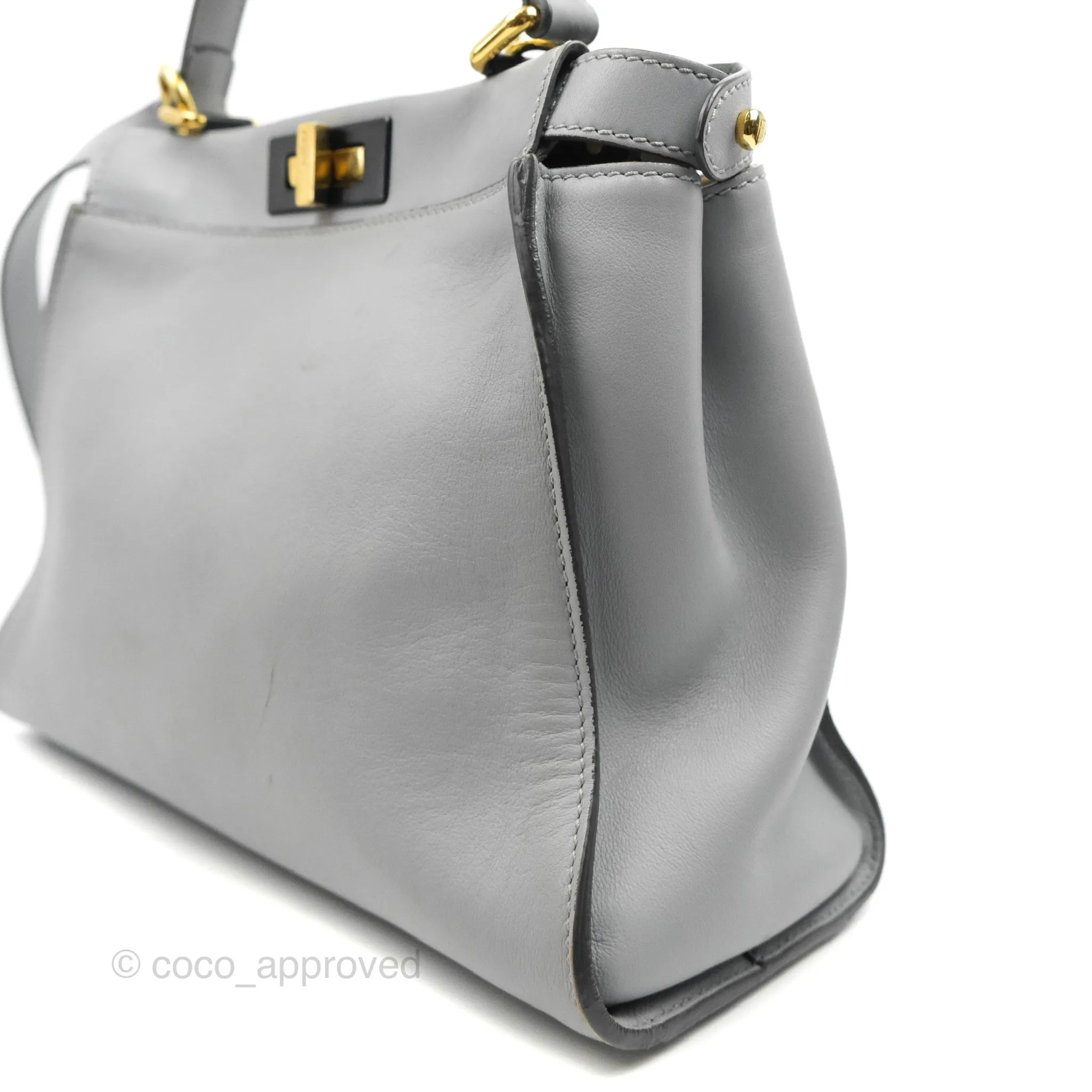 Fendi Peekaboo Medium Light Grey Blue Gold Hardware