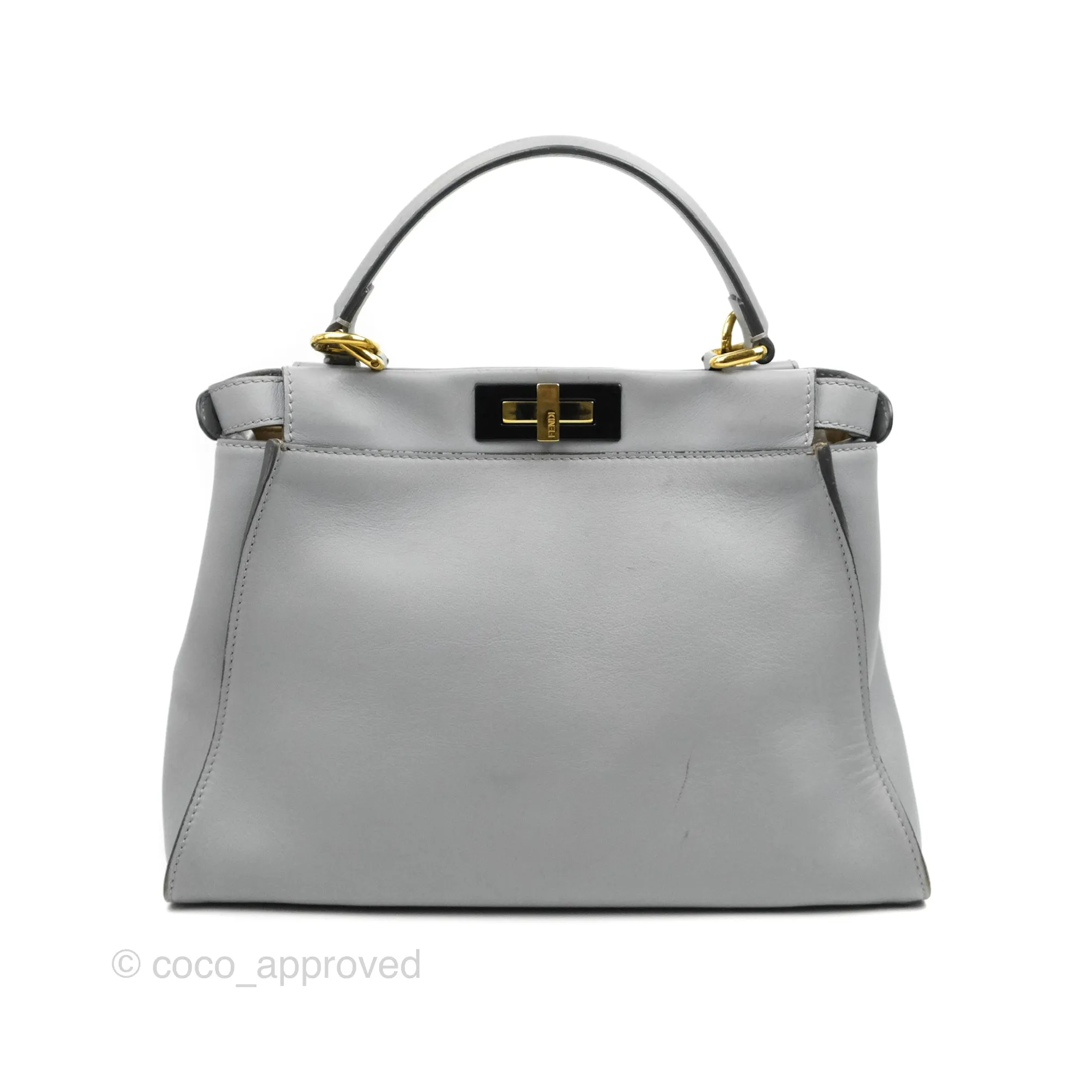 Fendi Peekaboo Medium Light Grey Blue Gold Hardware