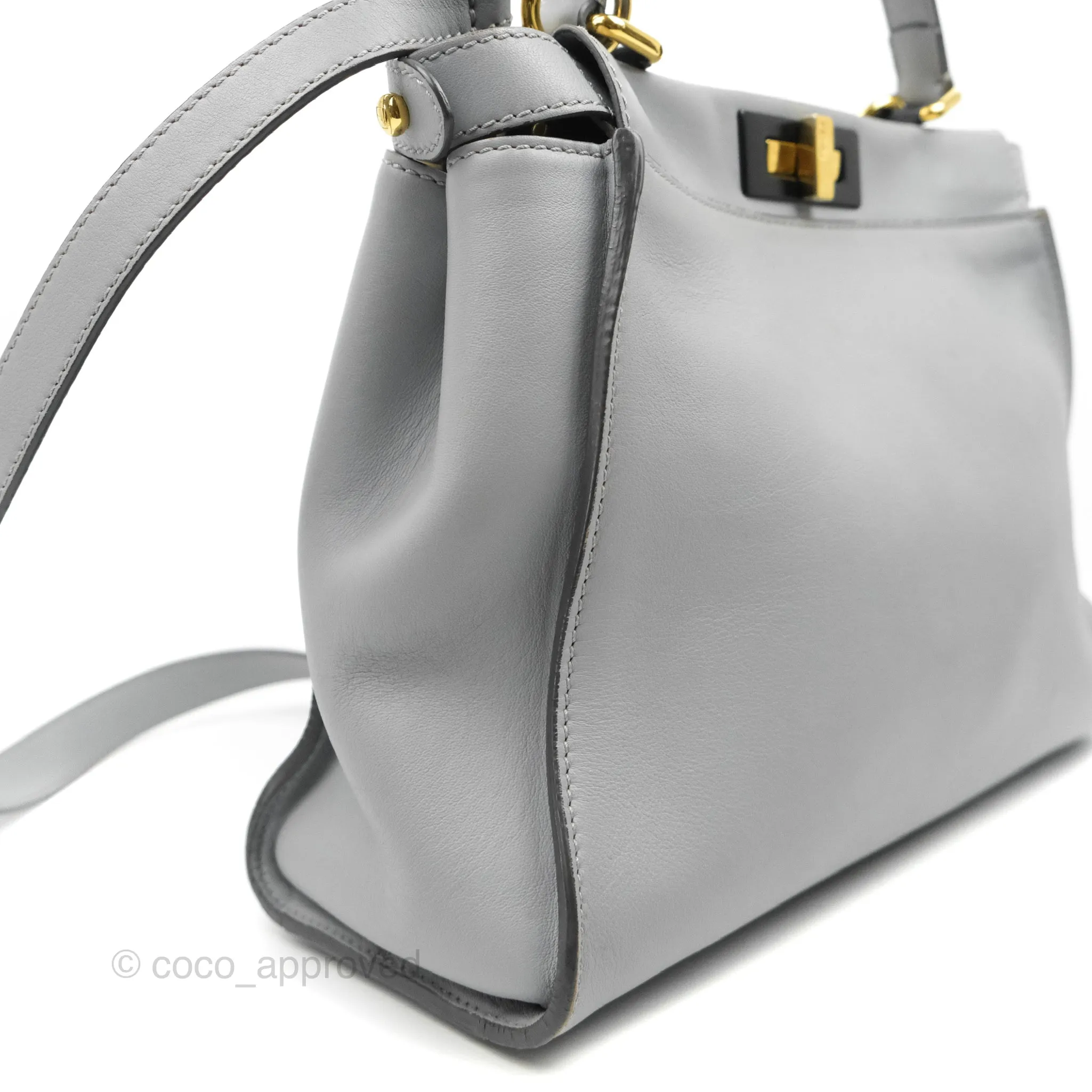 Fendi Peekaboo Medium Light Grey Blue Gold Hardware