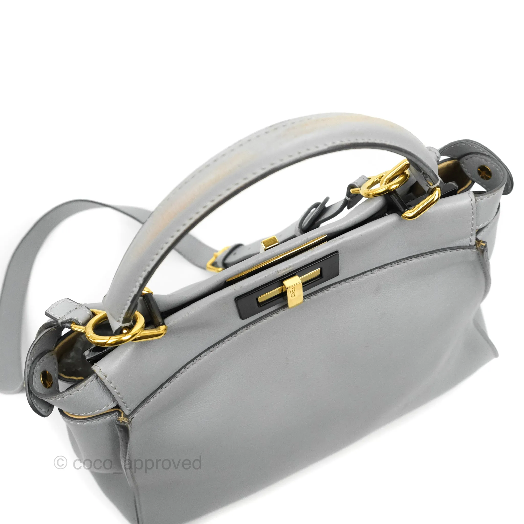 Fendi Peekaboo Medium Light Grey Blue Gold Hardware