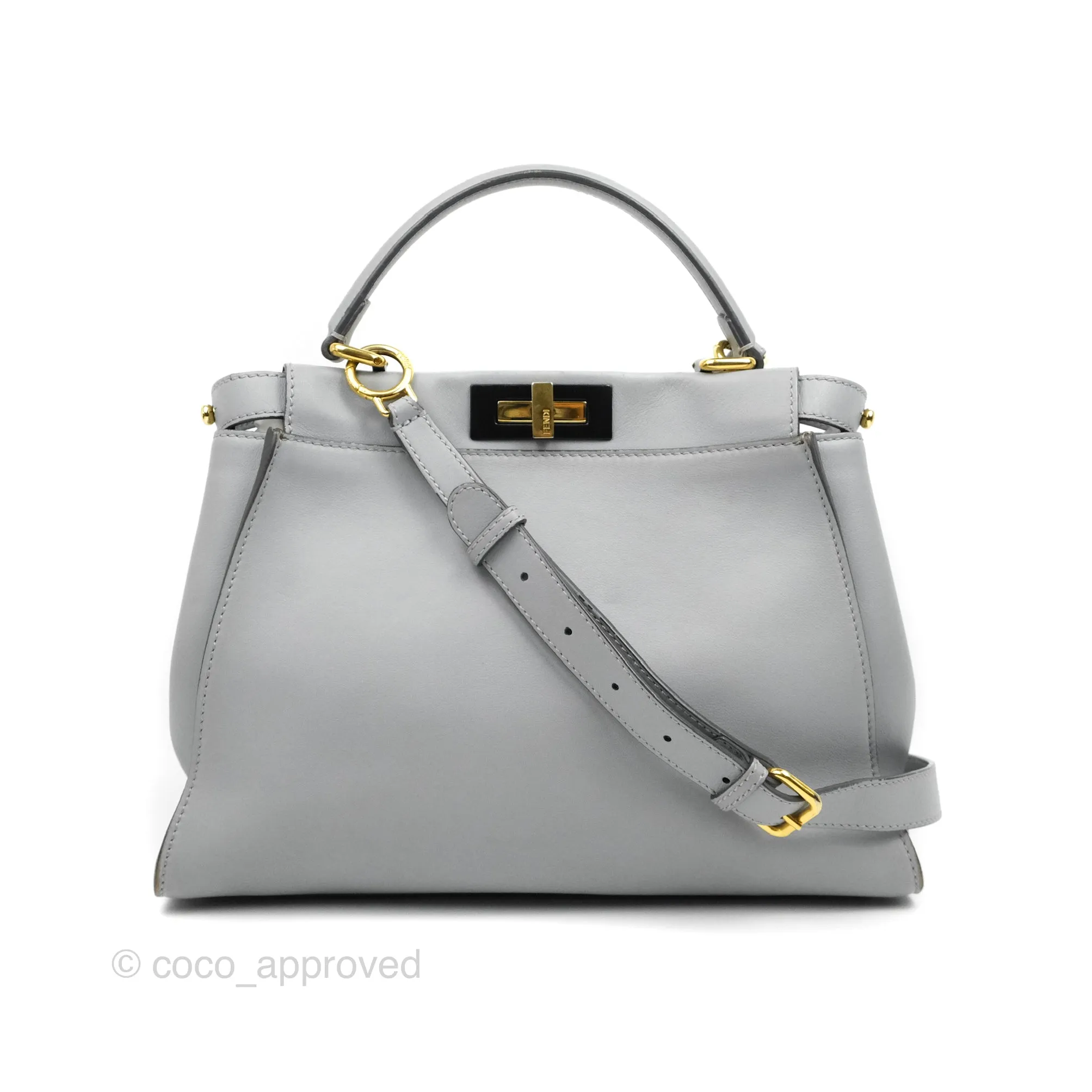 Fendi Peekaboo Medium Light Grey Blue Gold Hardware