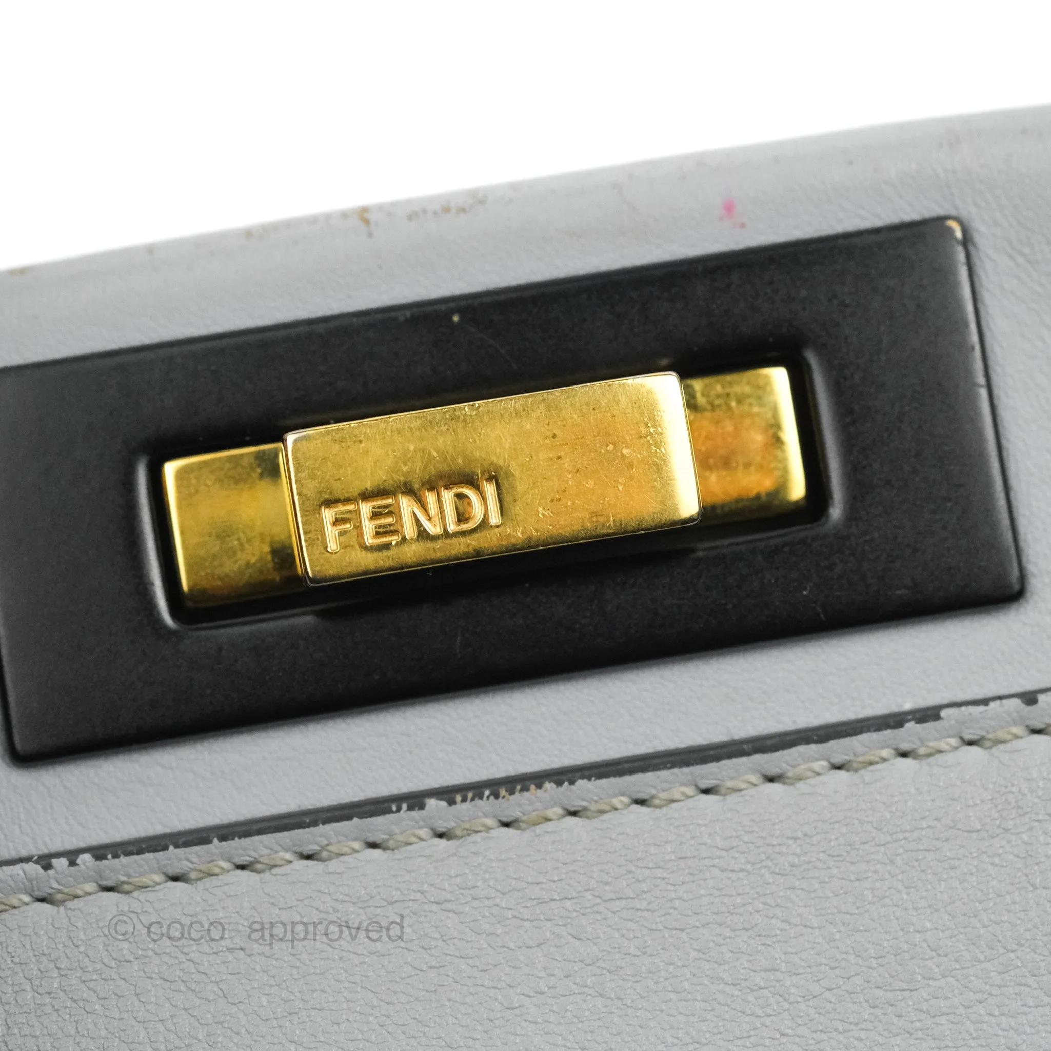 Fendi Peekaboo Medium Light Grey Blue Gold Hardware