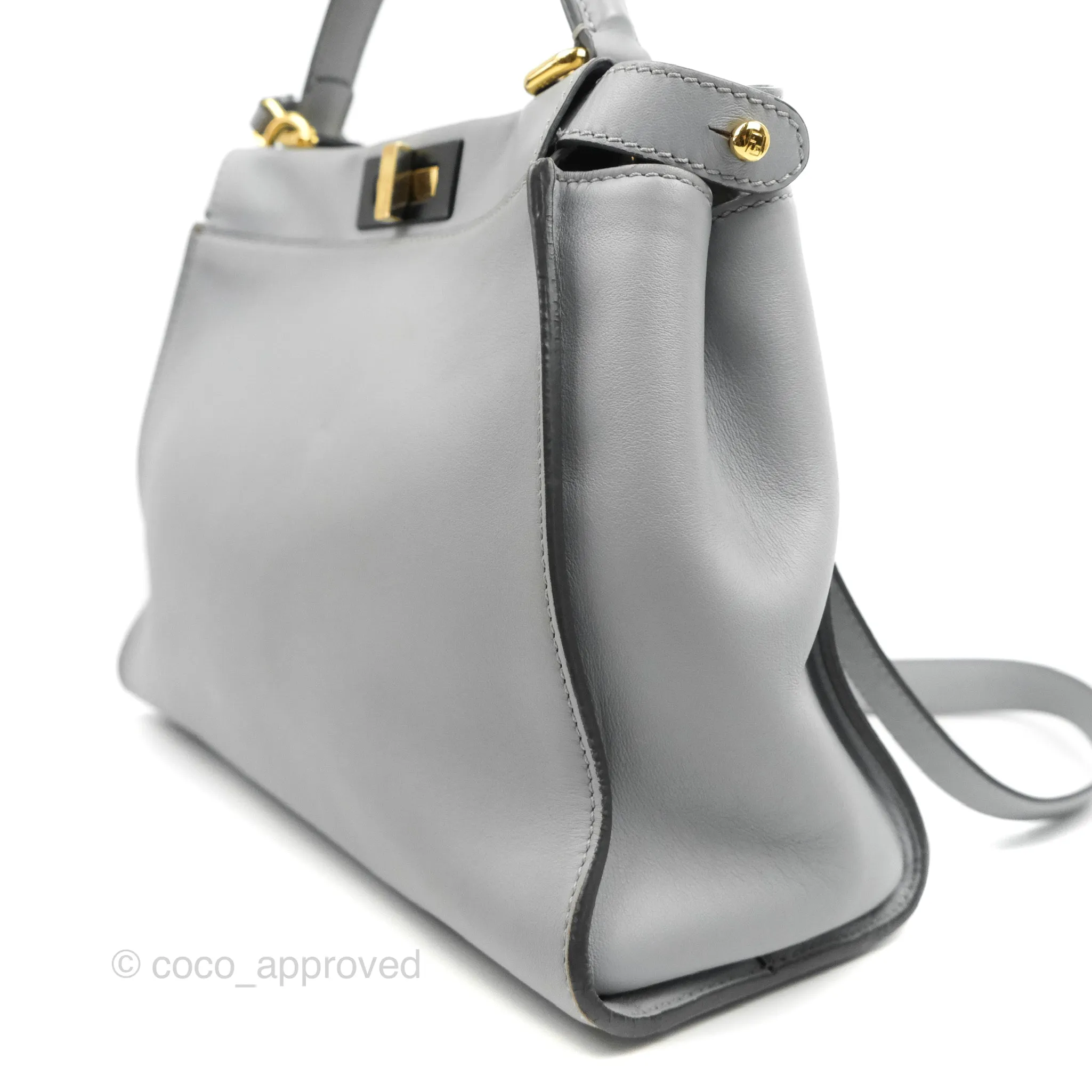 Fendi Peekaboo Medium Light Grey Blue Gold Hardware