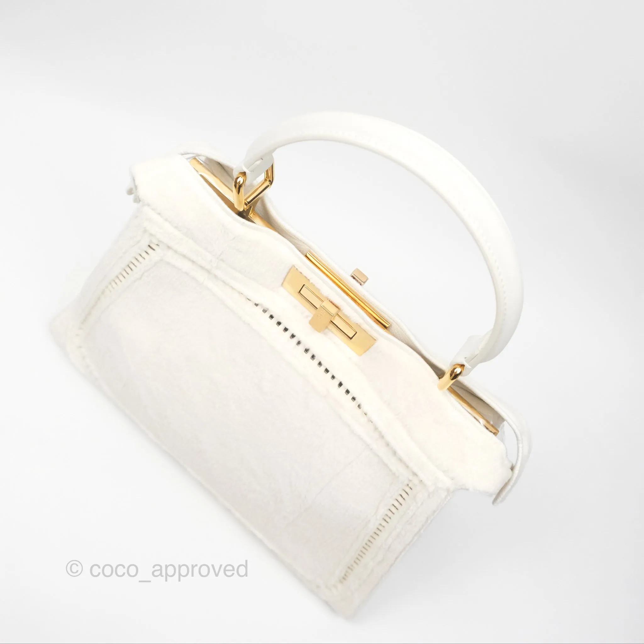 Fendi Peekaboo Medium Mink Fur White Gold Hardware