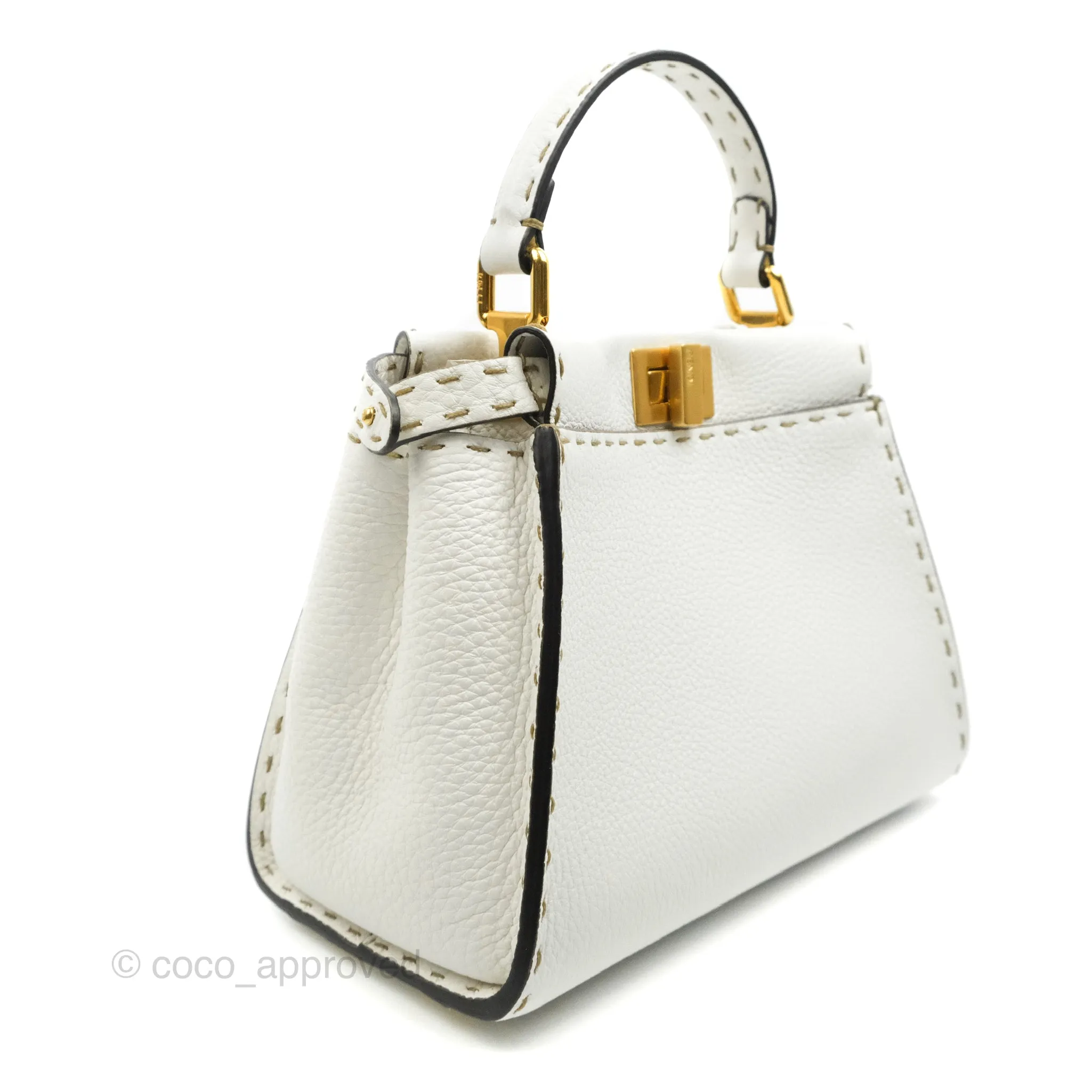 Fendi Peekaboo Mini White Grained Leather Gold Hardware
