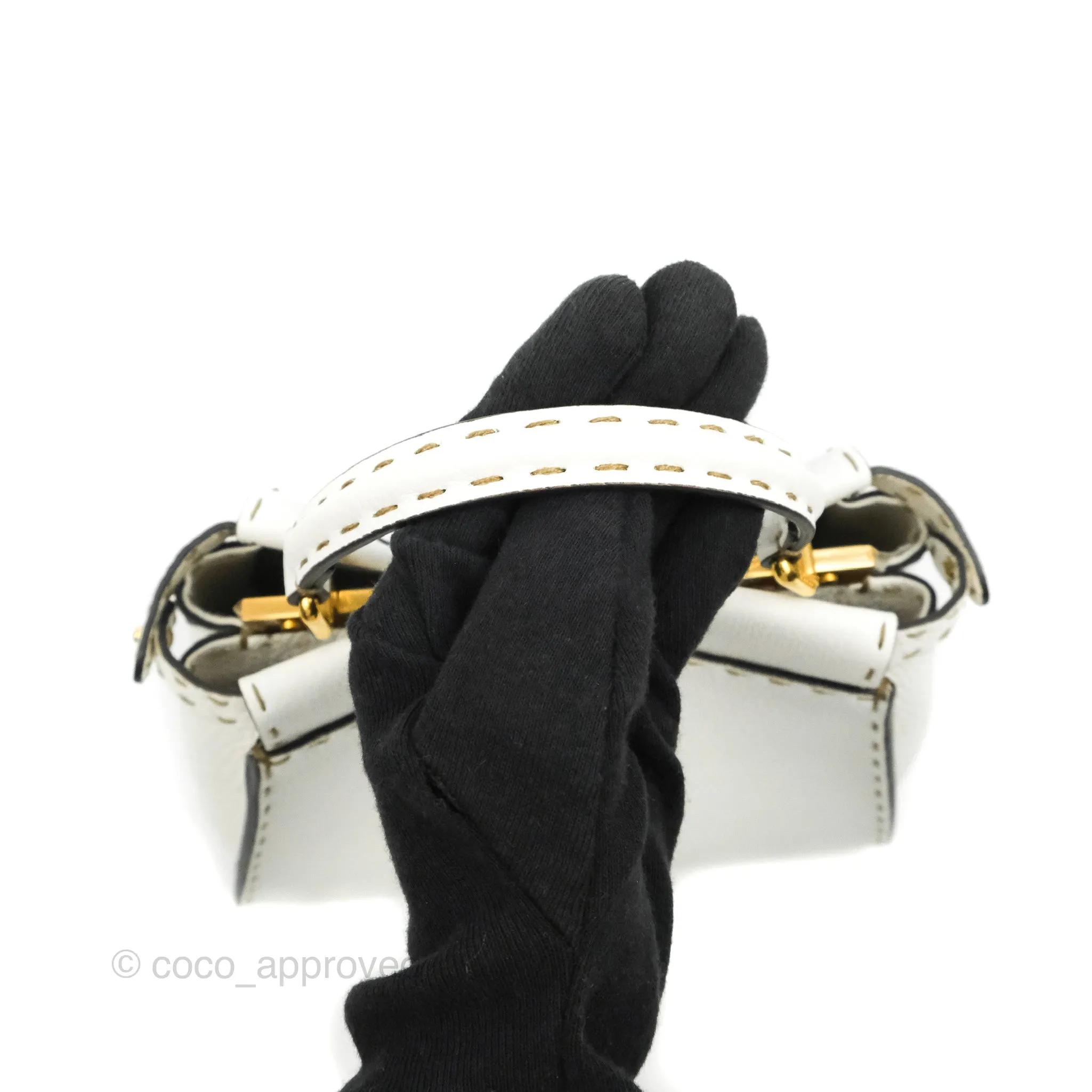 Fendi Peekaboo Mini White Grained Leather Gold Hardware
