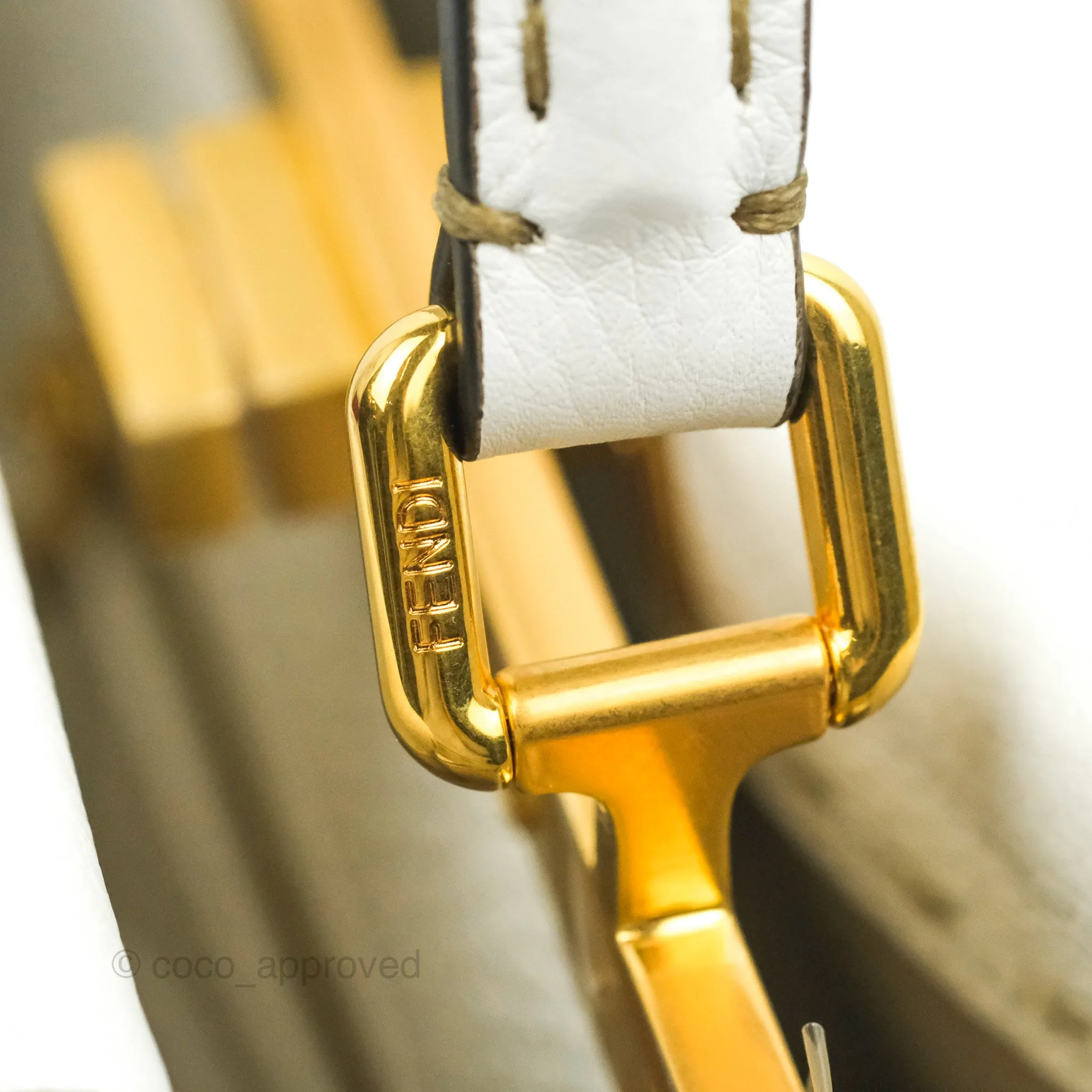 Fendi Peekaboo Mini White Grained Leather Gold Hardware