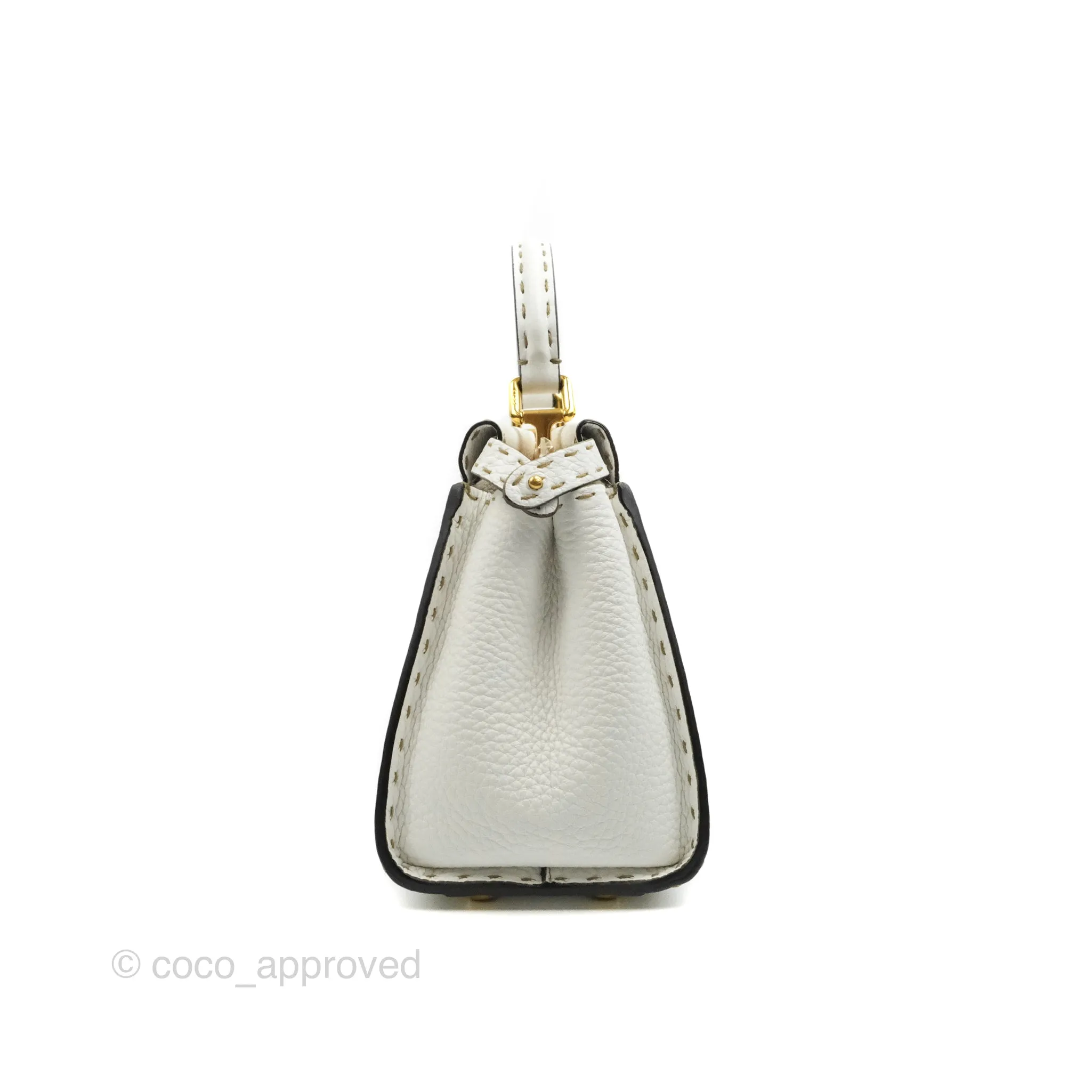 Fendi Peekaboo Mini White Grained Leather Gold Hardware