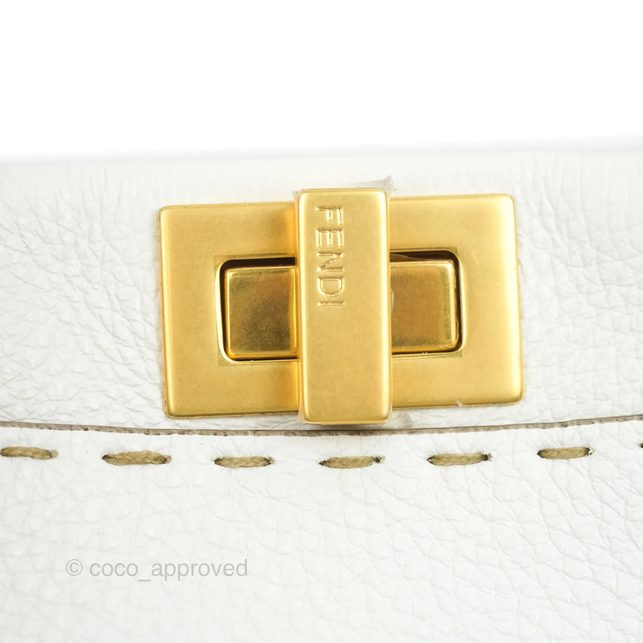 Fendi Peekaboo Mini White Grained Leather Gold Hardware