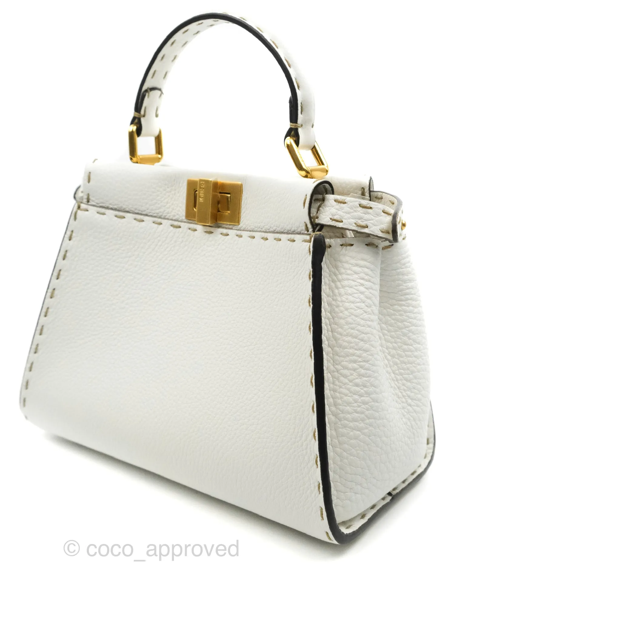 Fendi Peekaboo Mini White Grained Leather Gold Hardware