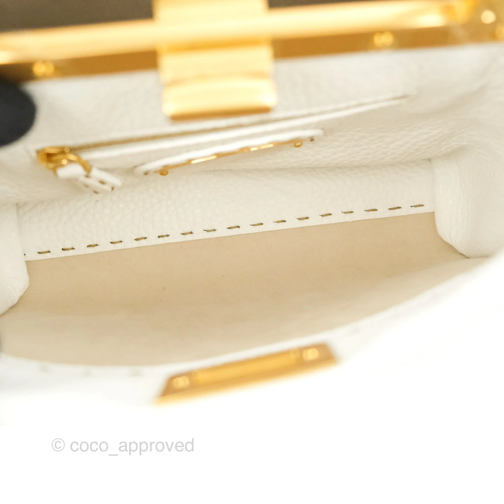 Fendi Peekaboo Mini White Grained Leather Gold Hardware