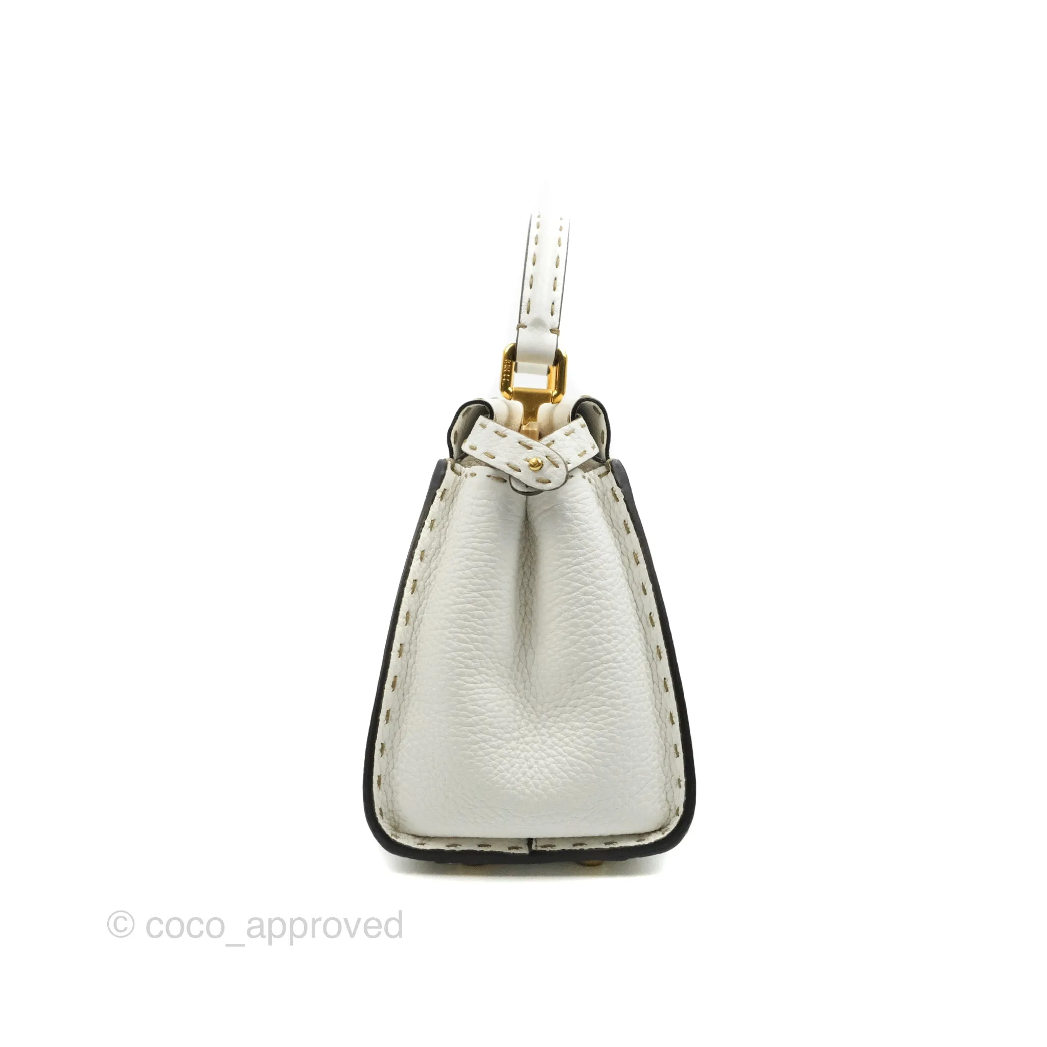 Fendi Peekaboo Mini White Grained Leather Gold Hardware