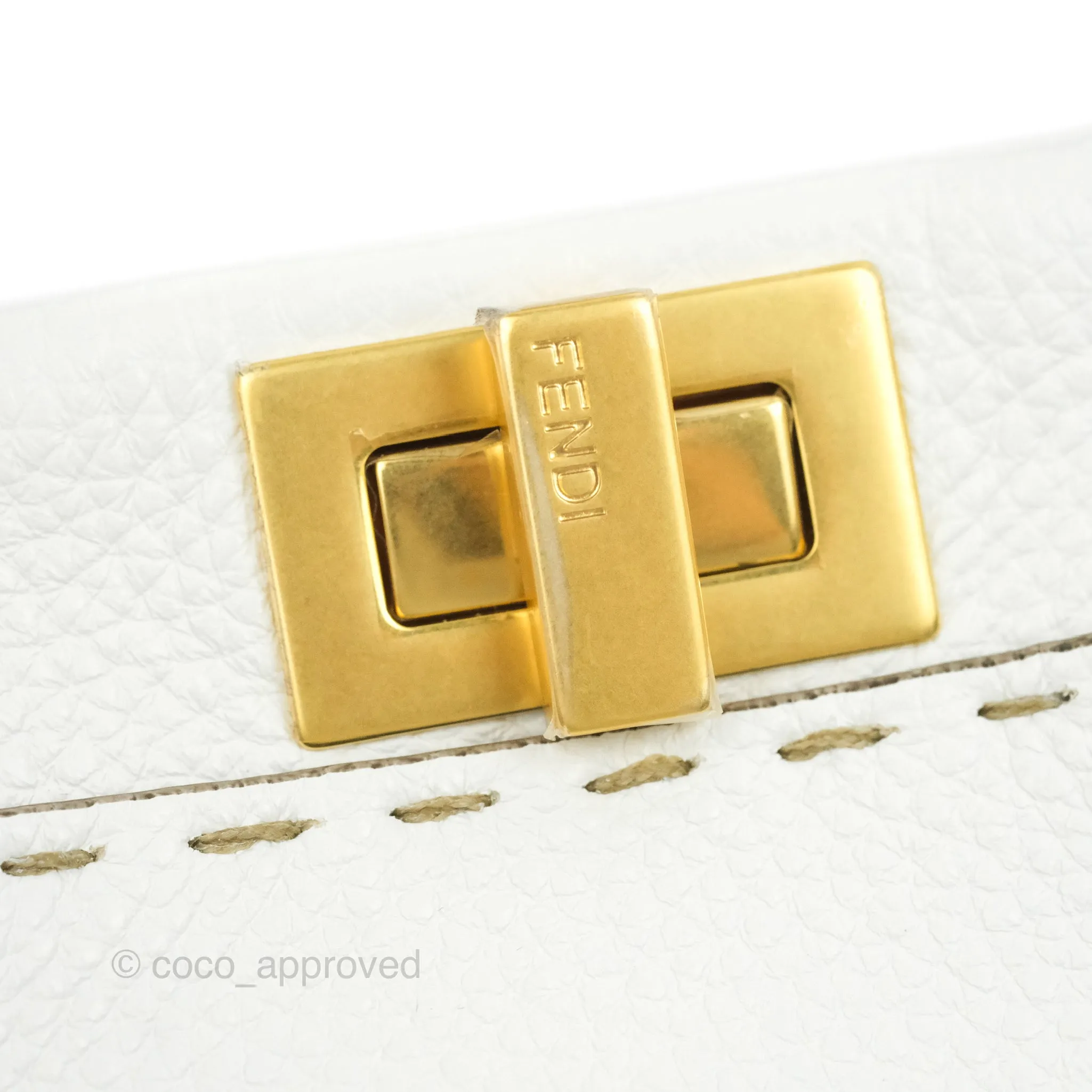 Fendi Peekaboo Mini White Grained Leather Gold Hardware