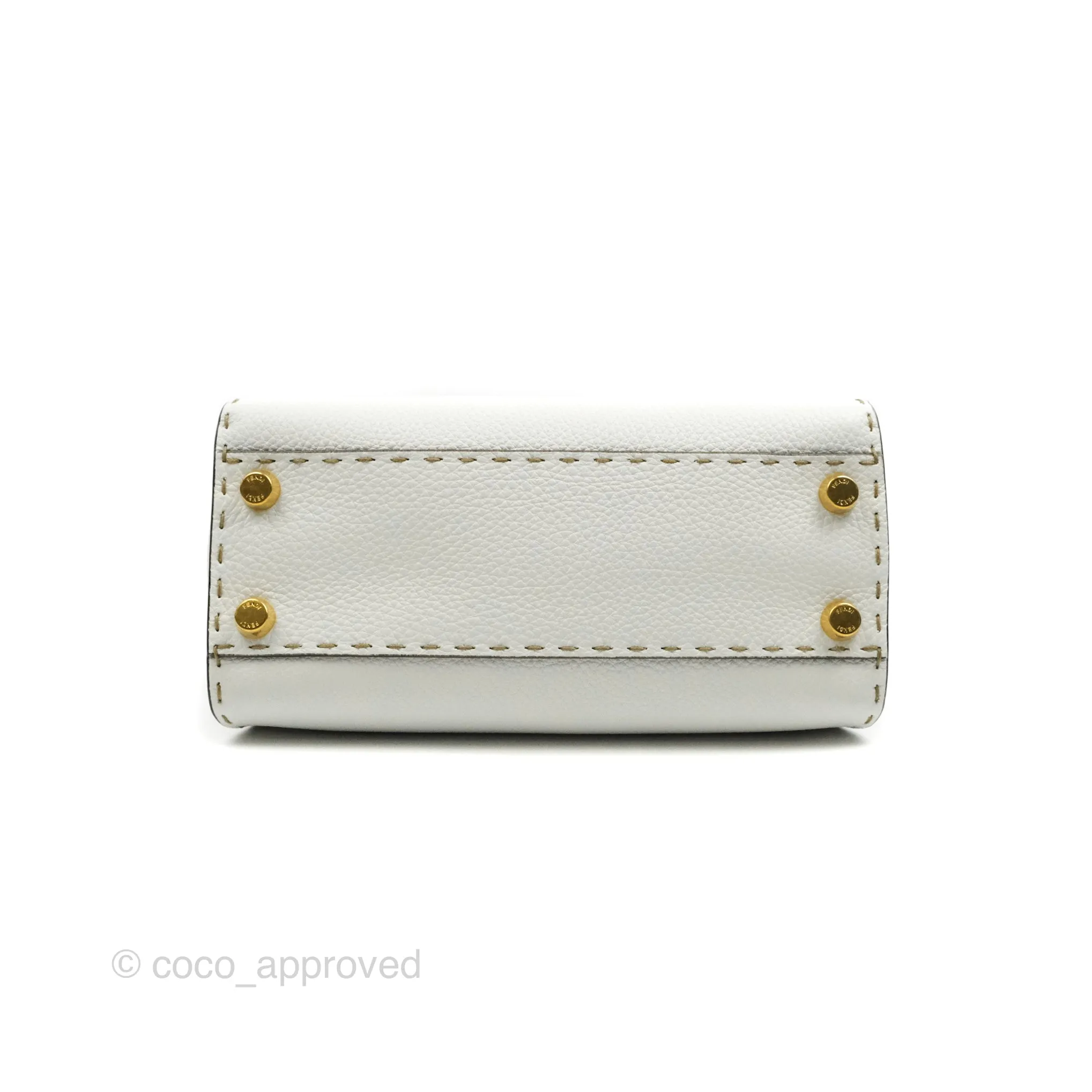 Fendi Peekaboo Mini White Grained Leather Gold Hardware