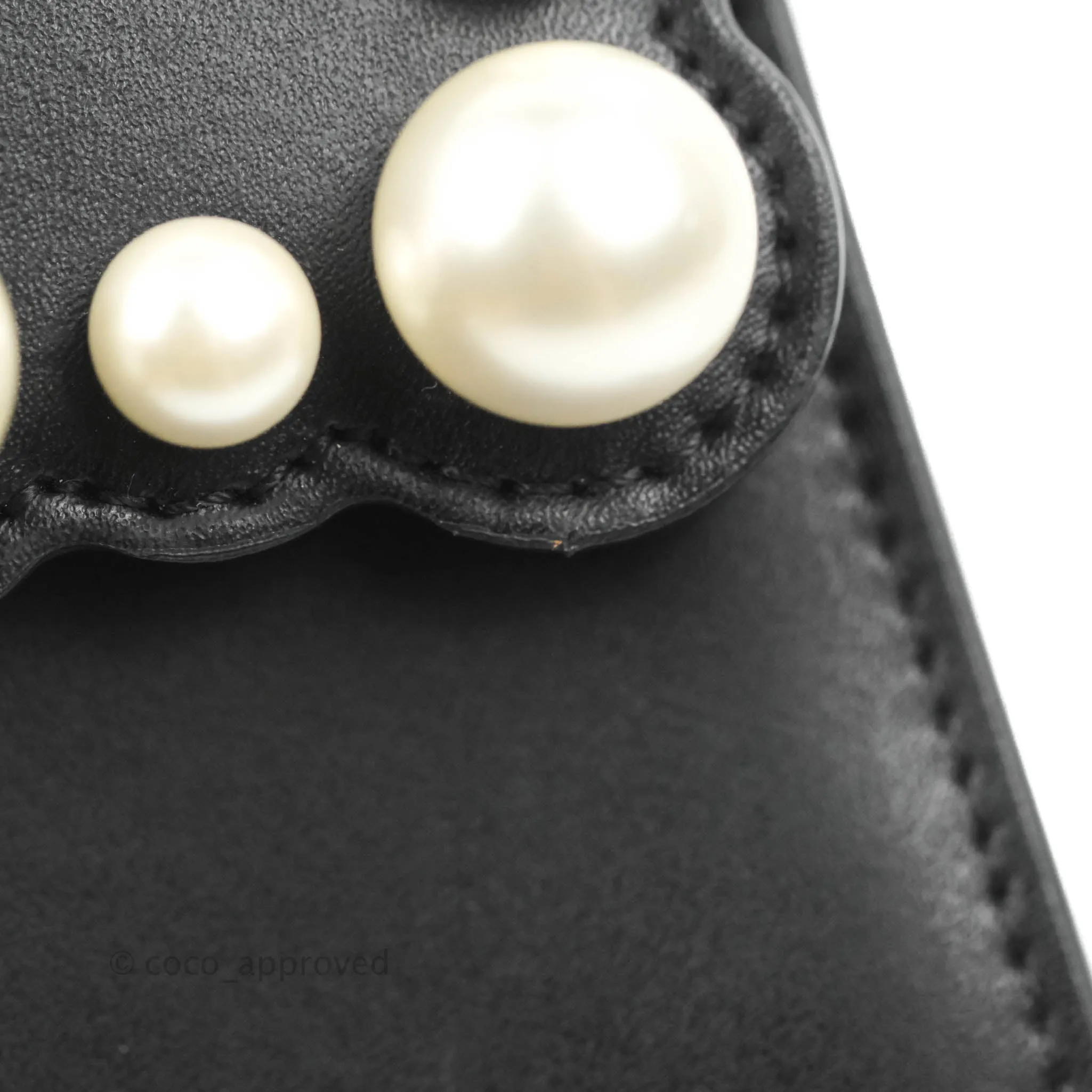 Fendi Scalloped Studded Pearl Small Kan I Shoulder Bag Black Calfskin