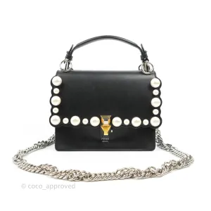 Fendi Scalloped Studded Pearl Small Kan I Shoulder Bag Black Calfskin